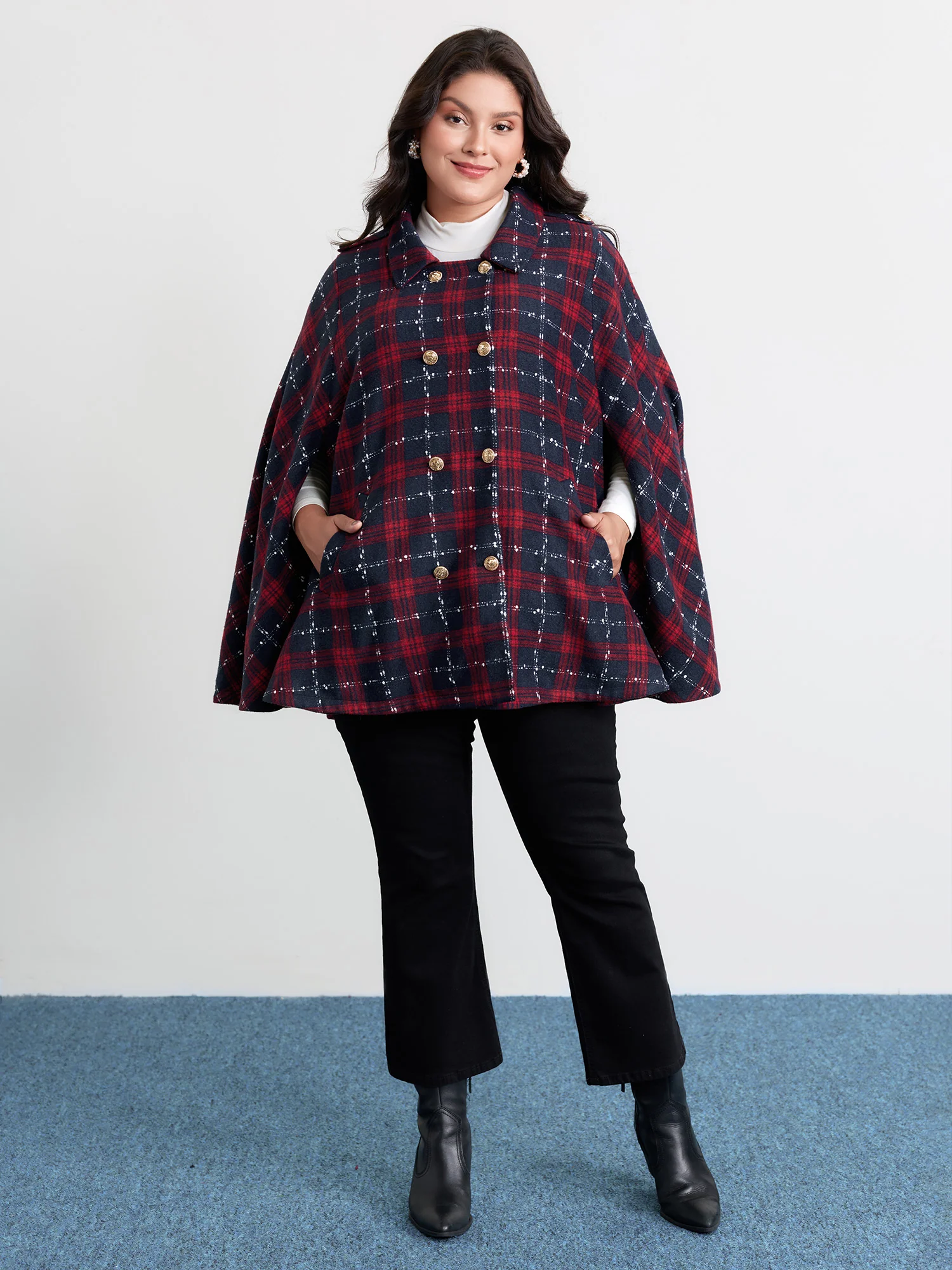 Holiday Plaid Double Button Hoodie Jacket - Image 2