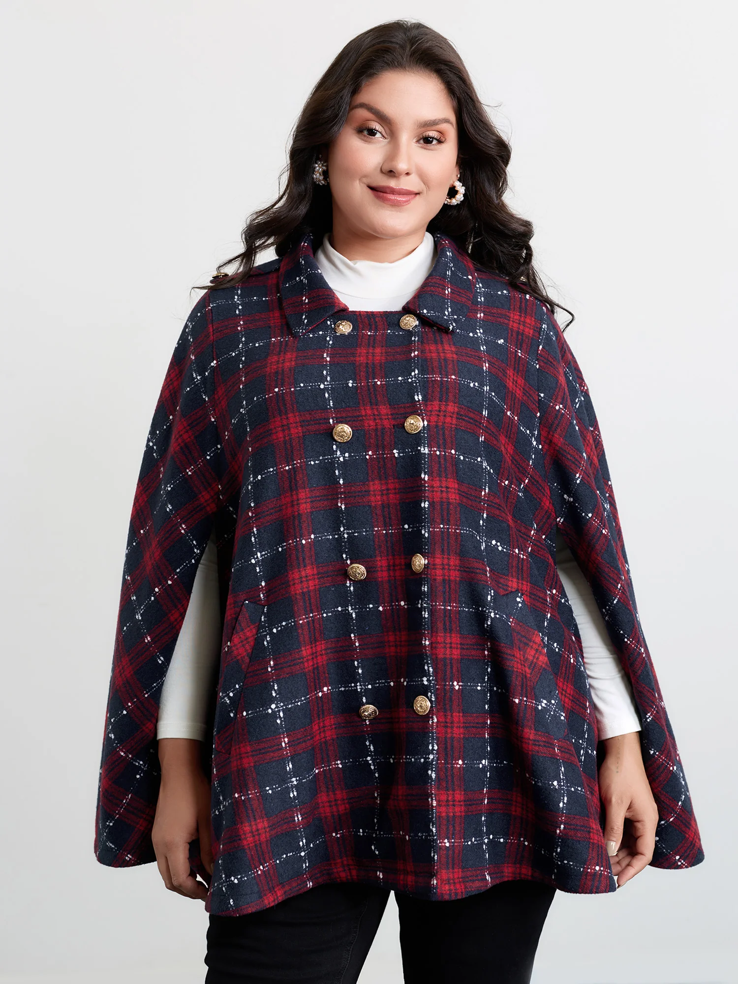 Holiday Plaid Double Button Hoodie Jacket - Image 3