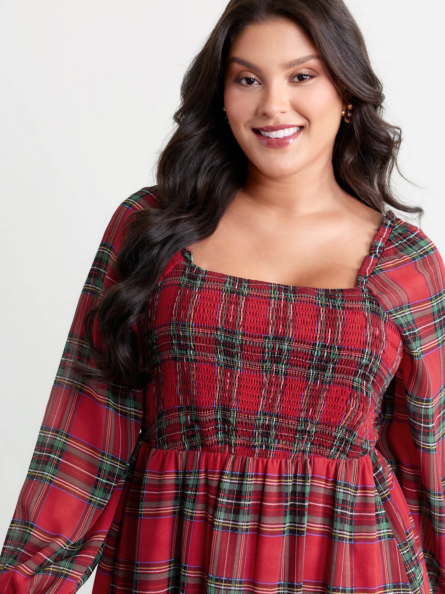 Holiday Plaid Shirred Bodice Maxi Dress - Image 2