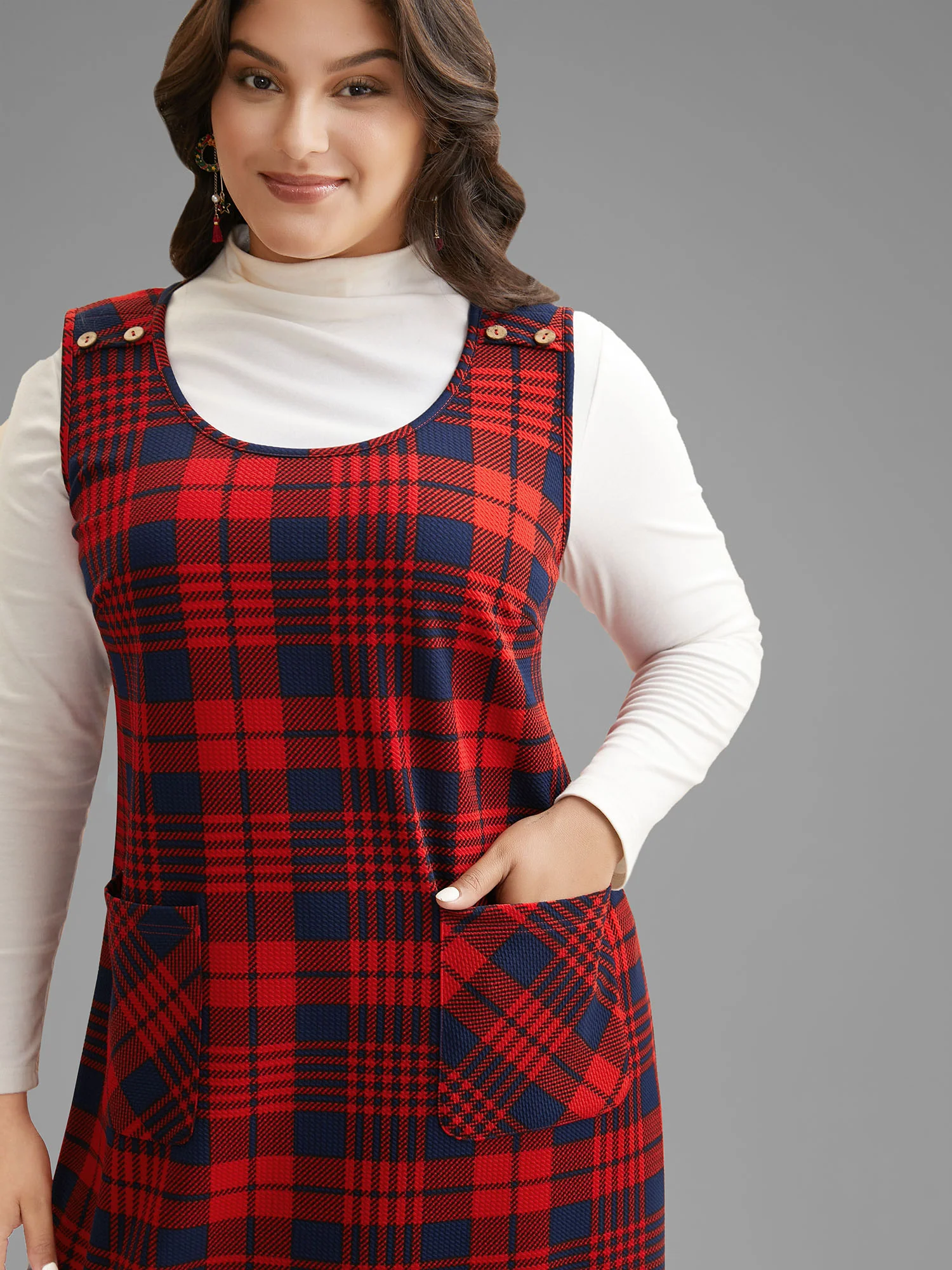 Holiday Plaid Sleeveless Stretch Midi Dress - Image 2