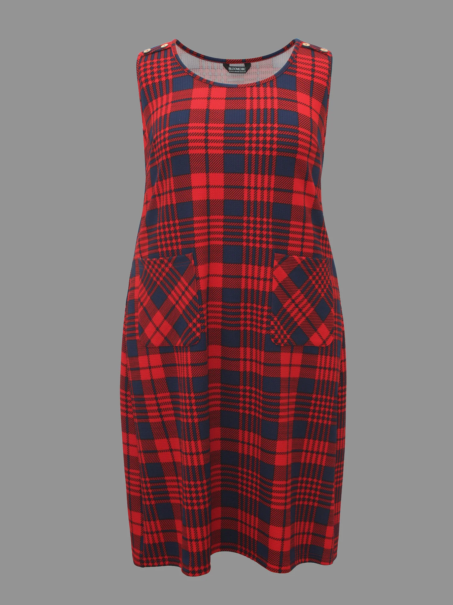 Holiday Plaid Sleeveless Stretch Midi Dress - Image 6