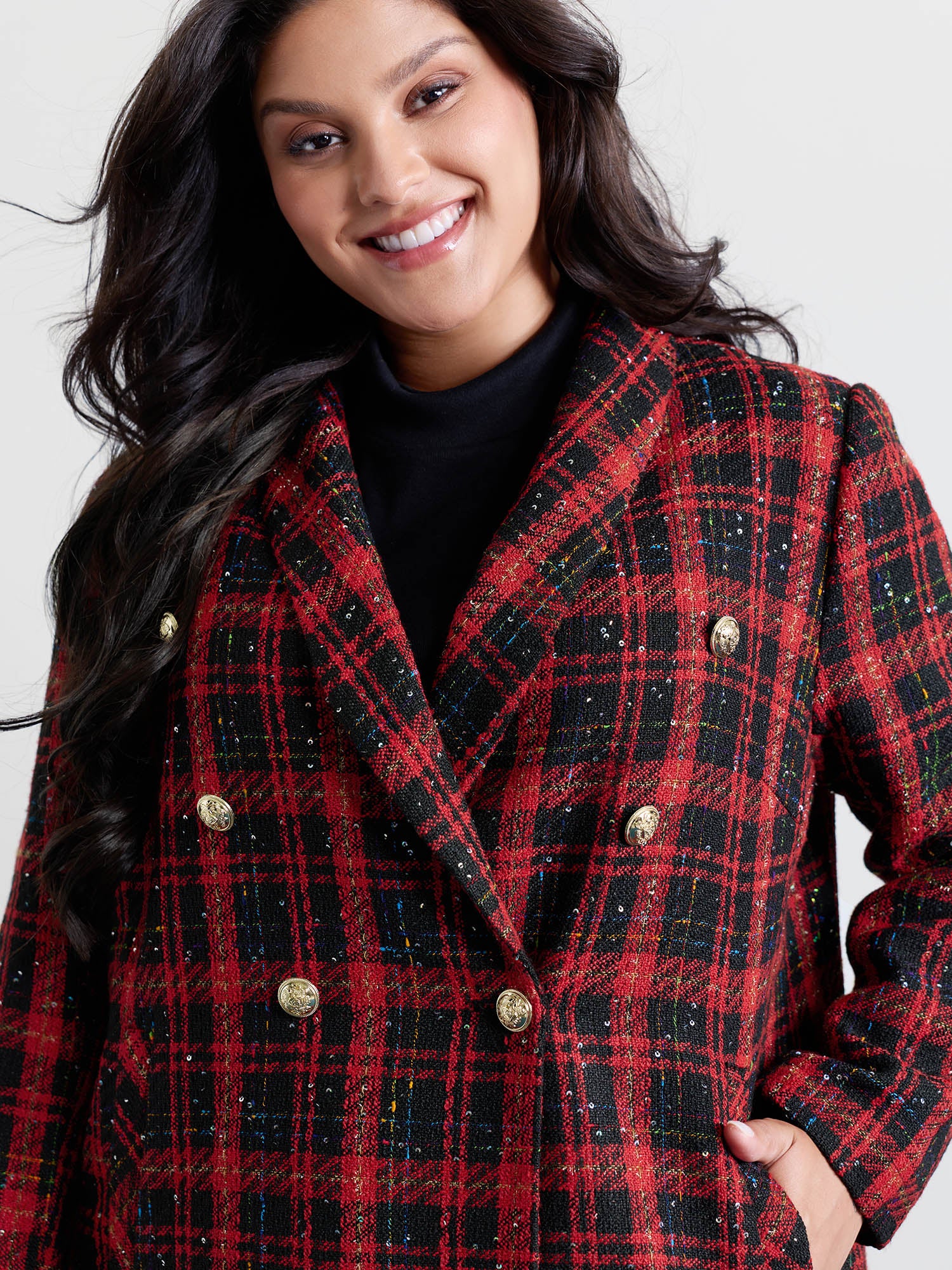 Holiday Plaid Textured Button Blazer - Image 2