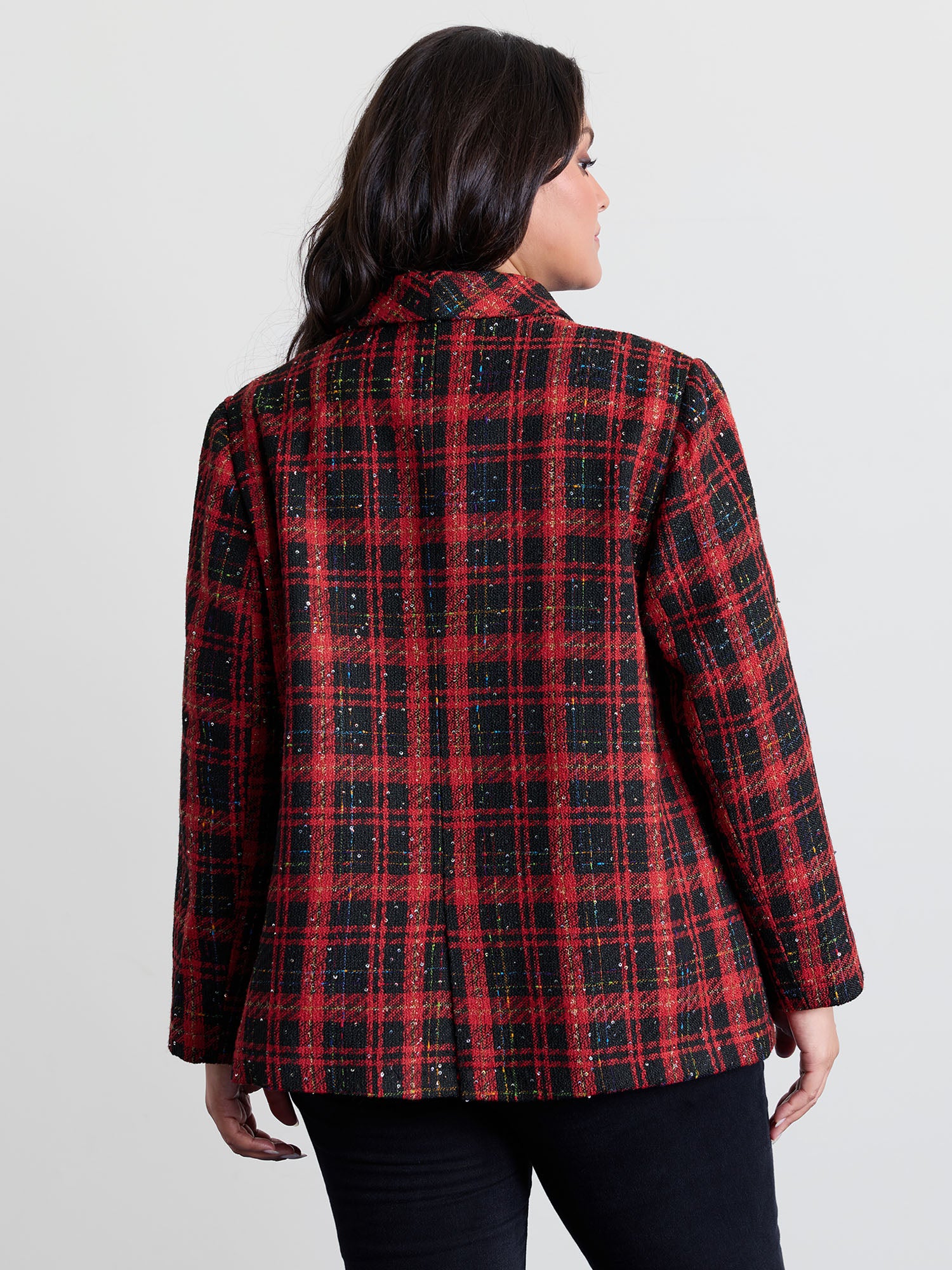 Holiday Plaid Textured Button Blazer - Image 4