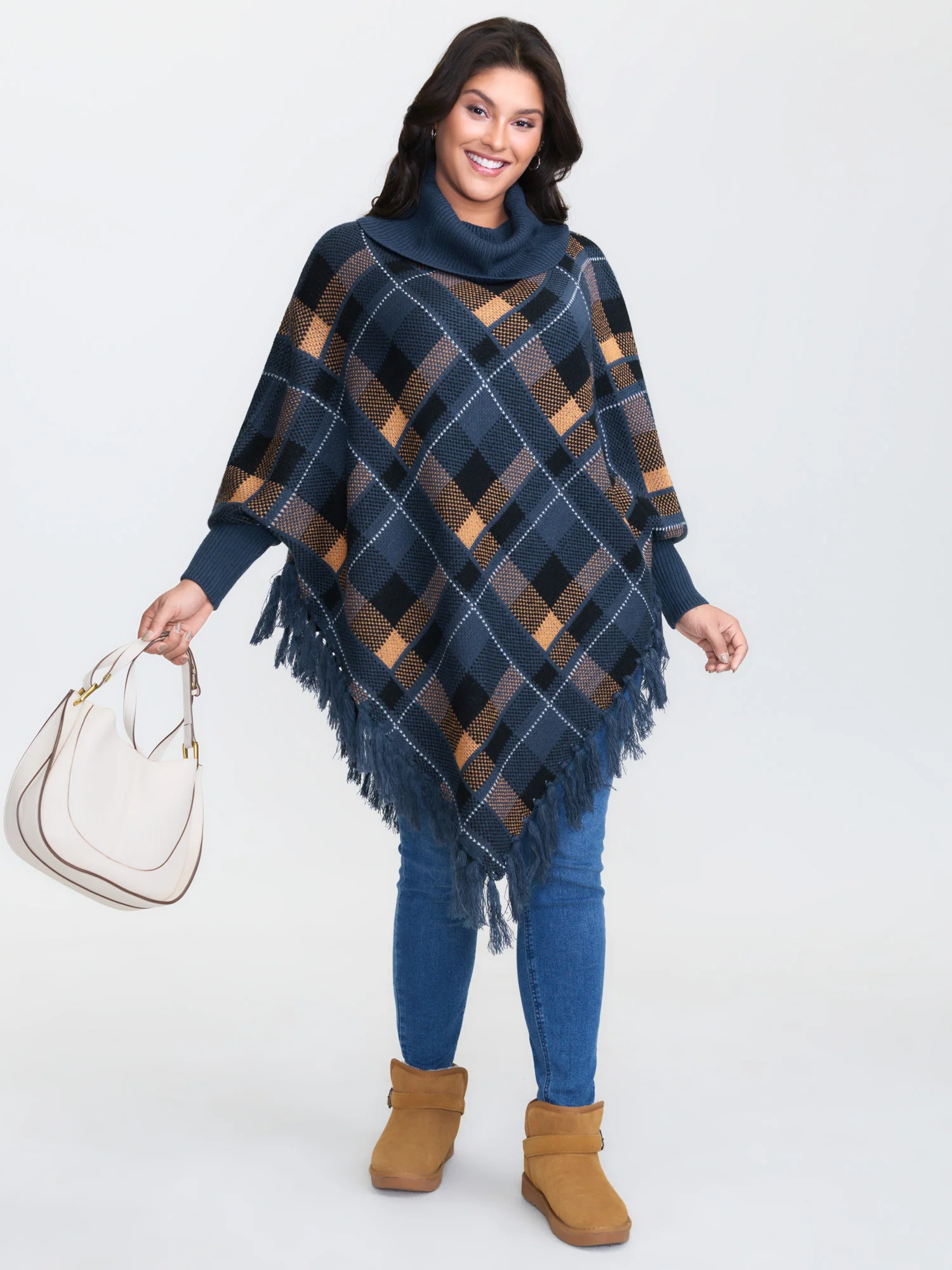 Holiday Plaid Turtleneck Fringe Hem Pullover - Image 10