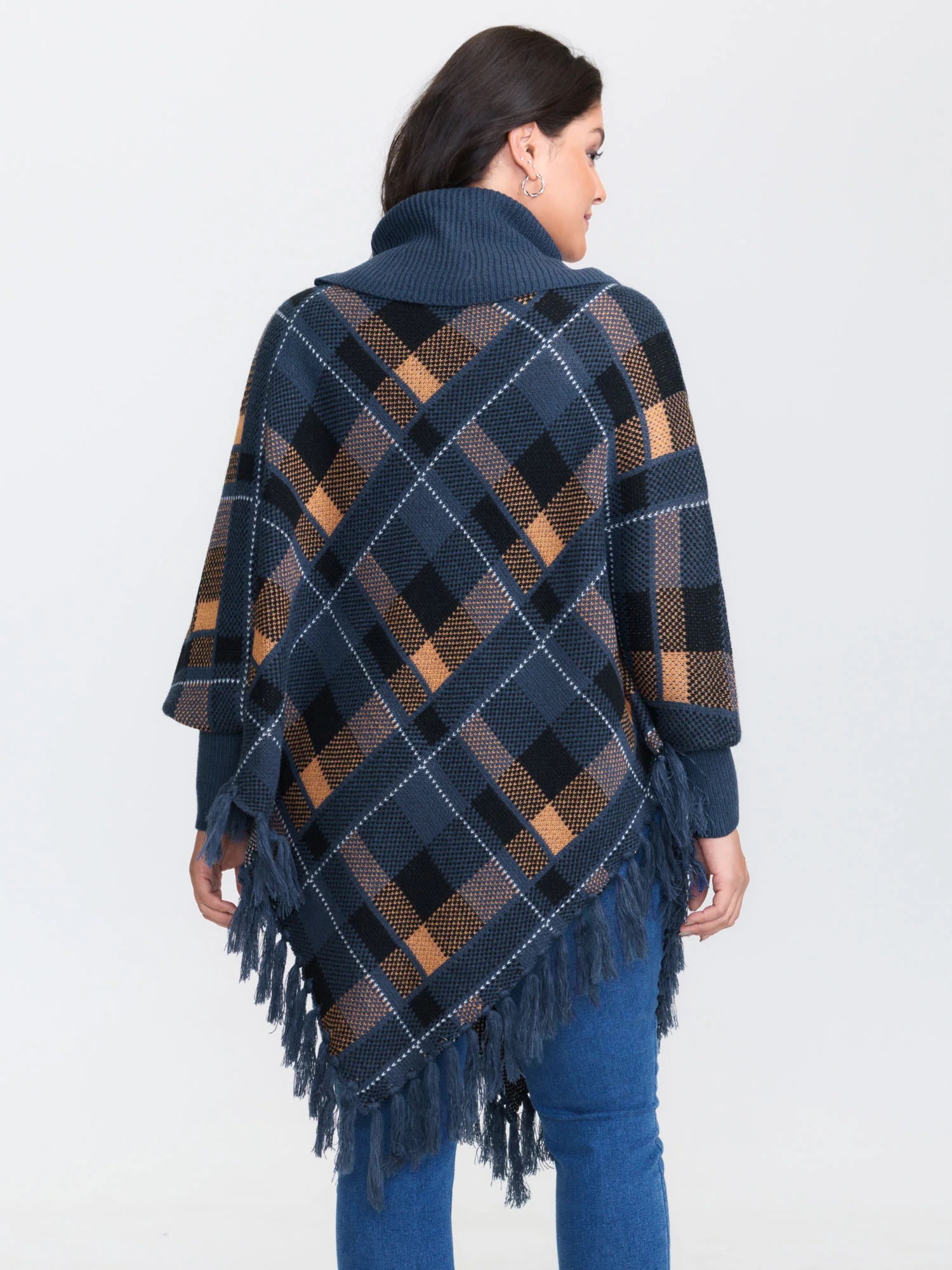 Holiday Plaid Turtleneck Fringe Hem Pullover - Image 11
