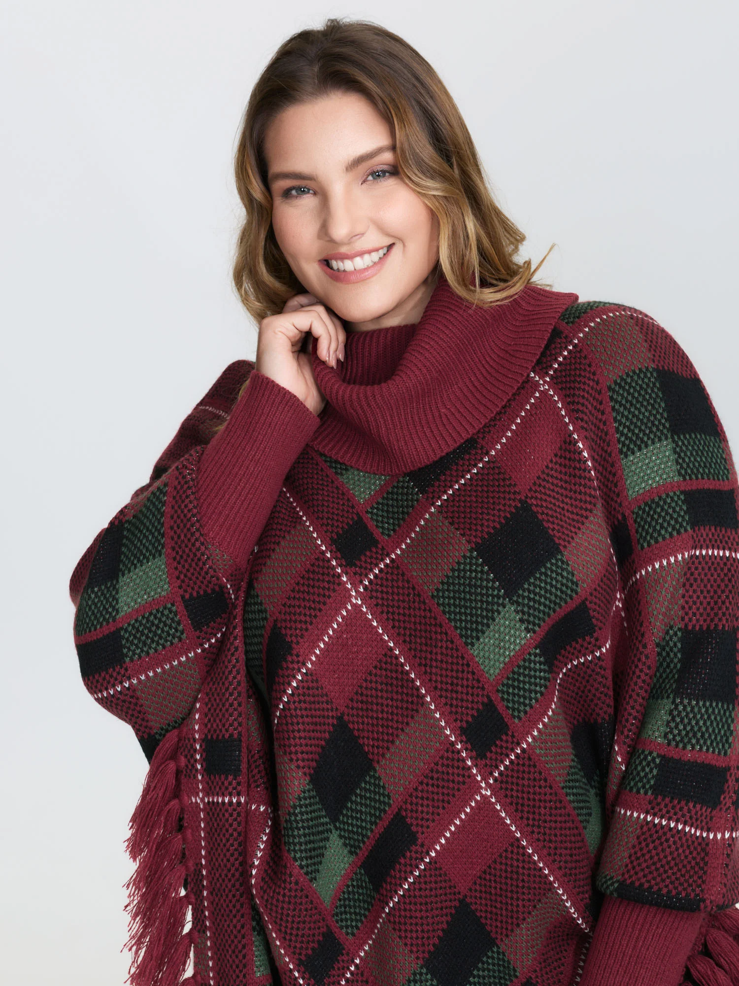 Holiday Plaid Turtleneck Fringe Hem Pullover - Image 14