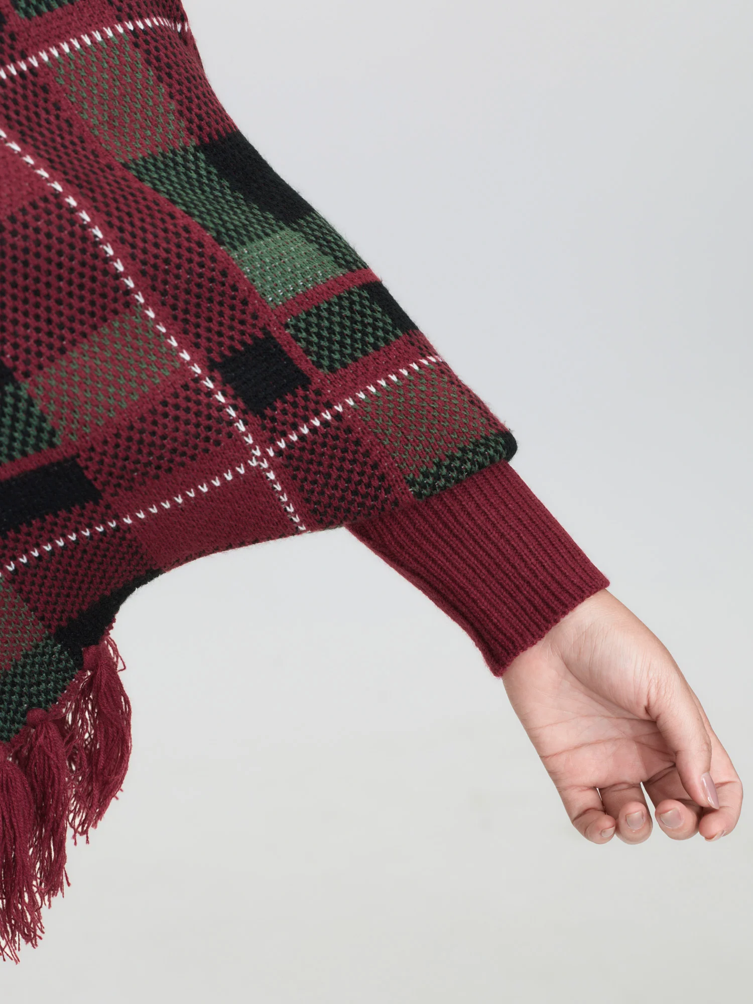 Holiday Plaid Turtleneck Fringe Hem Pullover - Image 15
