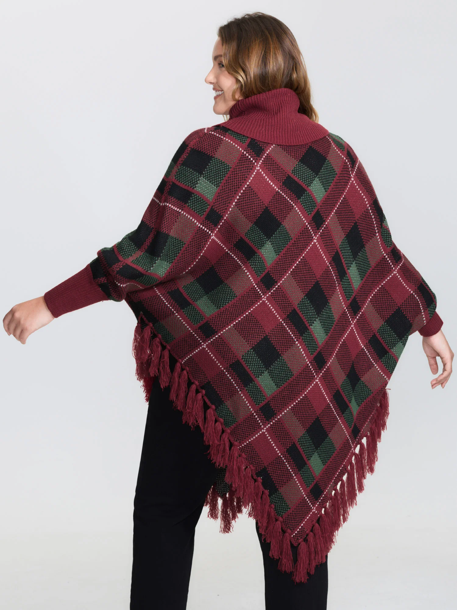 Holiday Plaid Turtleneck Fringe Hem Pullover - Image 16
