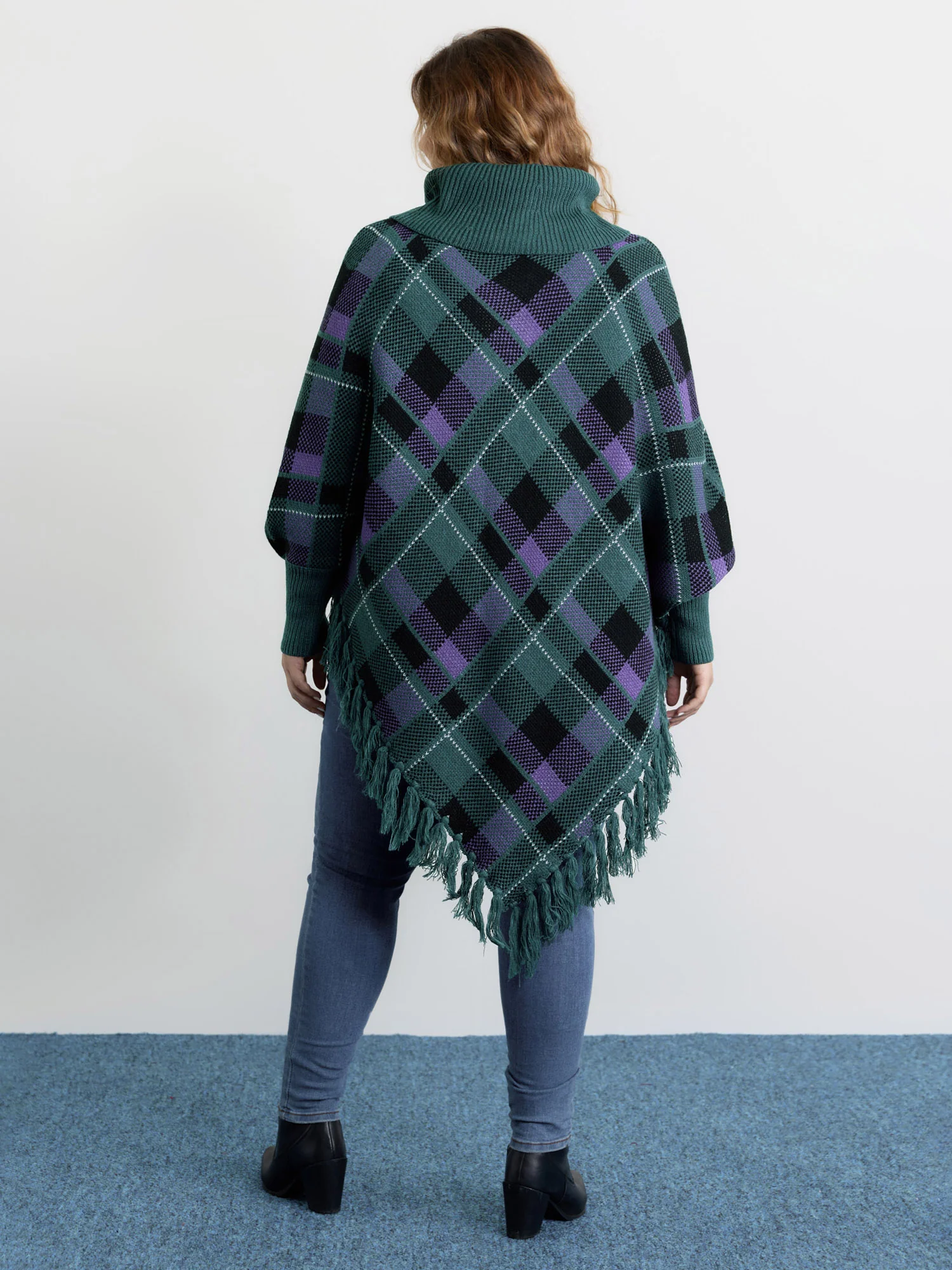 Holiday Plaid Turtleneck Fringe Hem Pullover - Image 4