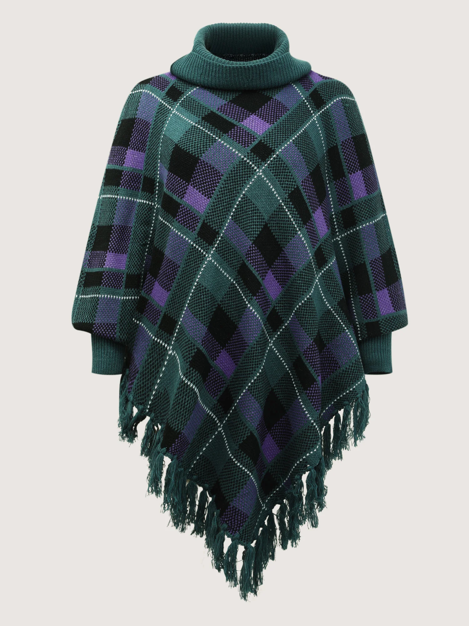 Holiday Plaid Turtleneck Fringe Hem Pullover - Image 7