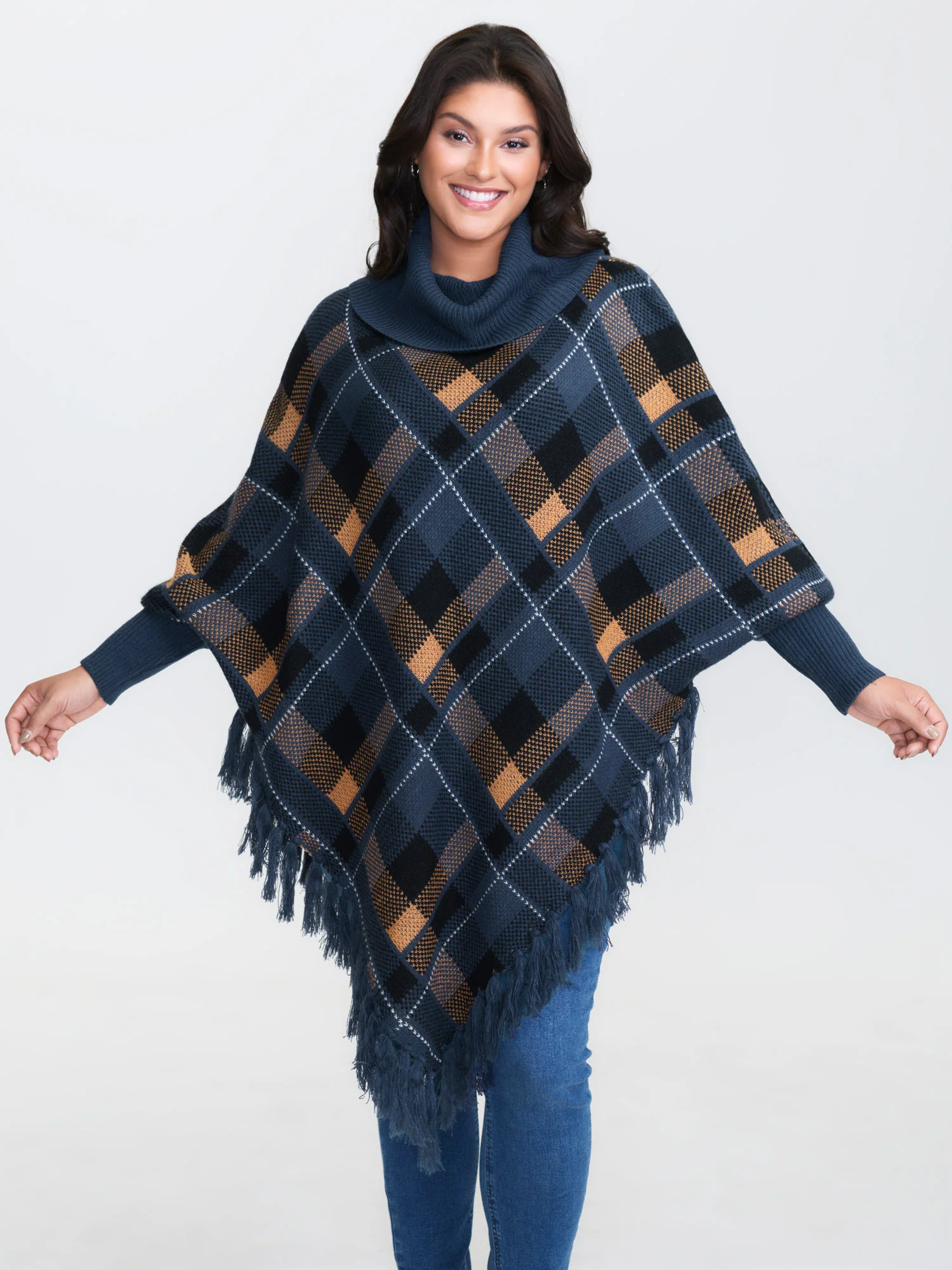 Holiday Plaid Turtleneck Fringe Hem Pullover - Image 8