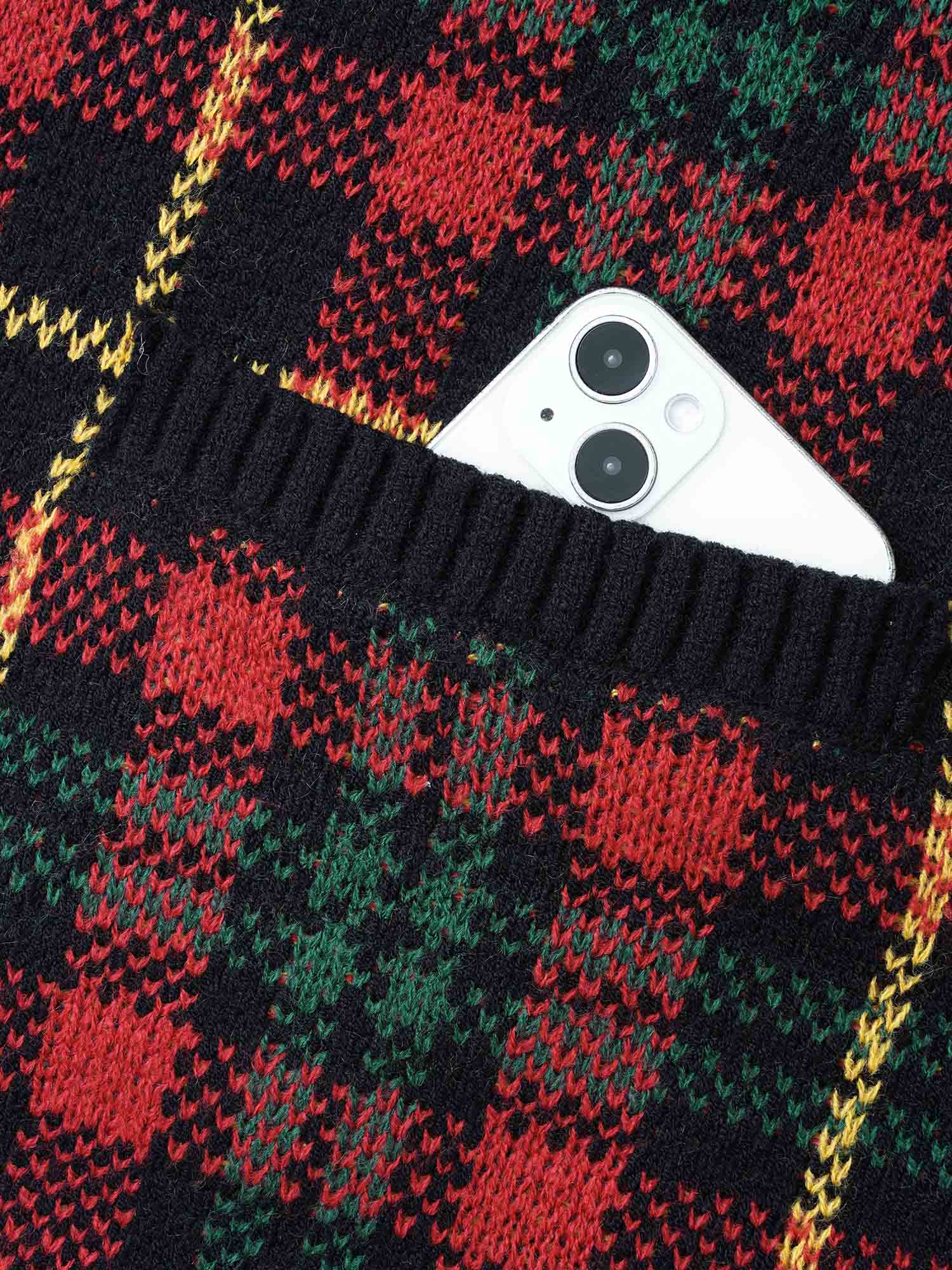 Holiday Plaid V-neck Open Cardigan - Image 6