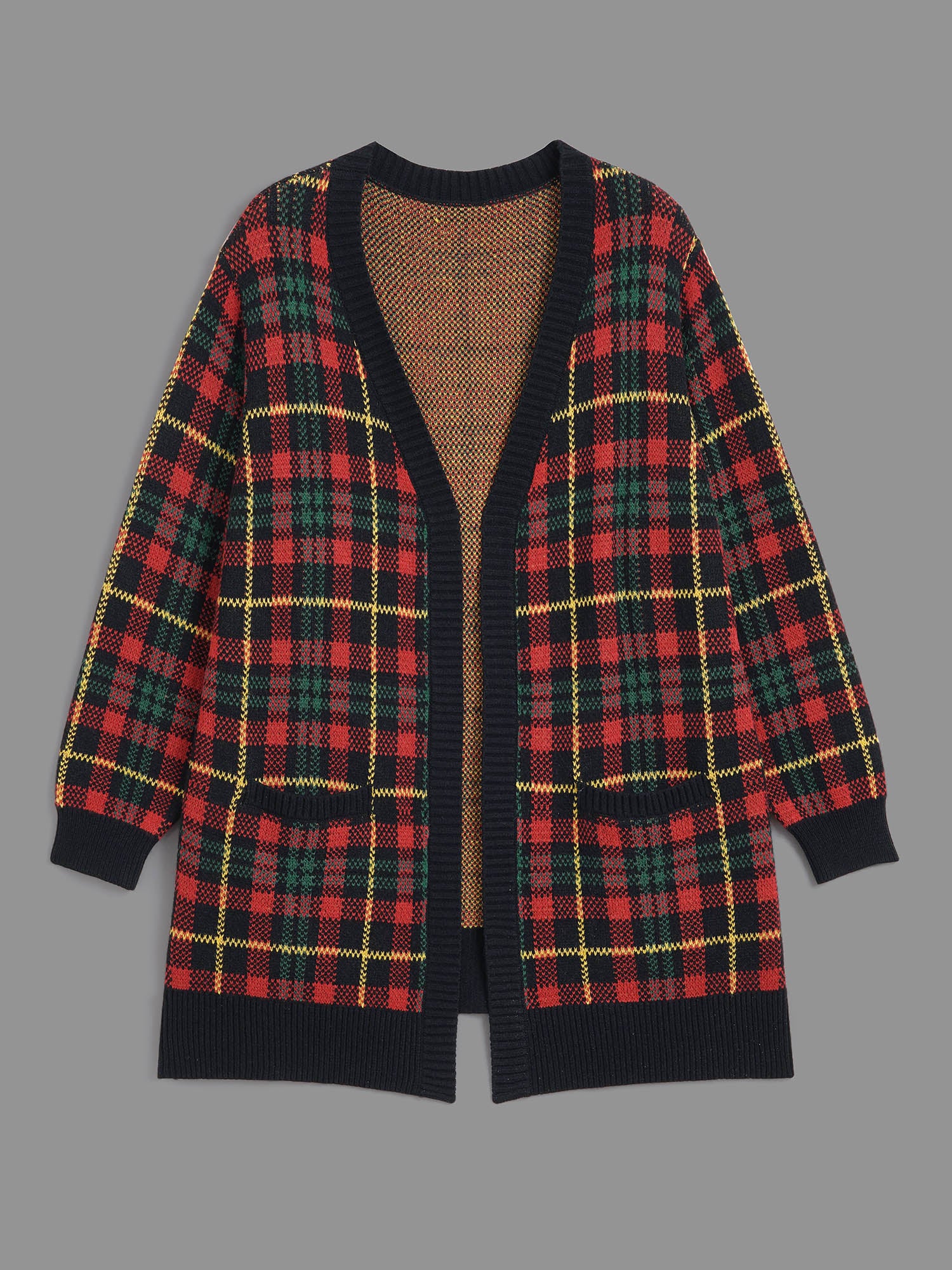 Holiday Plaid V-neck Open Cardigan - Image 8