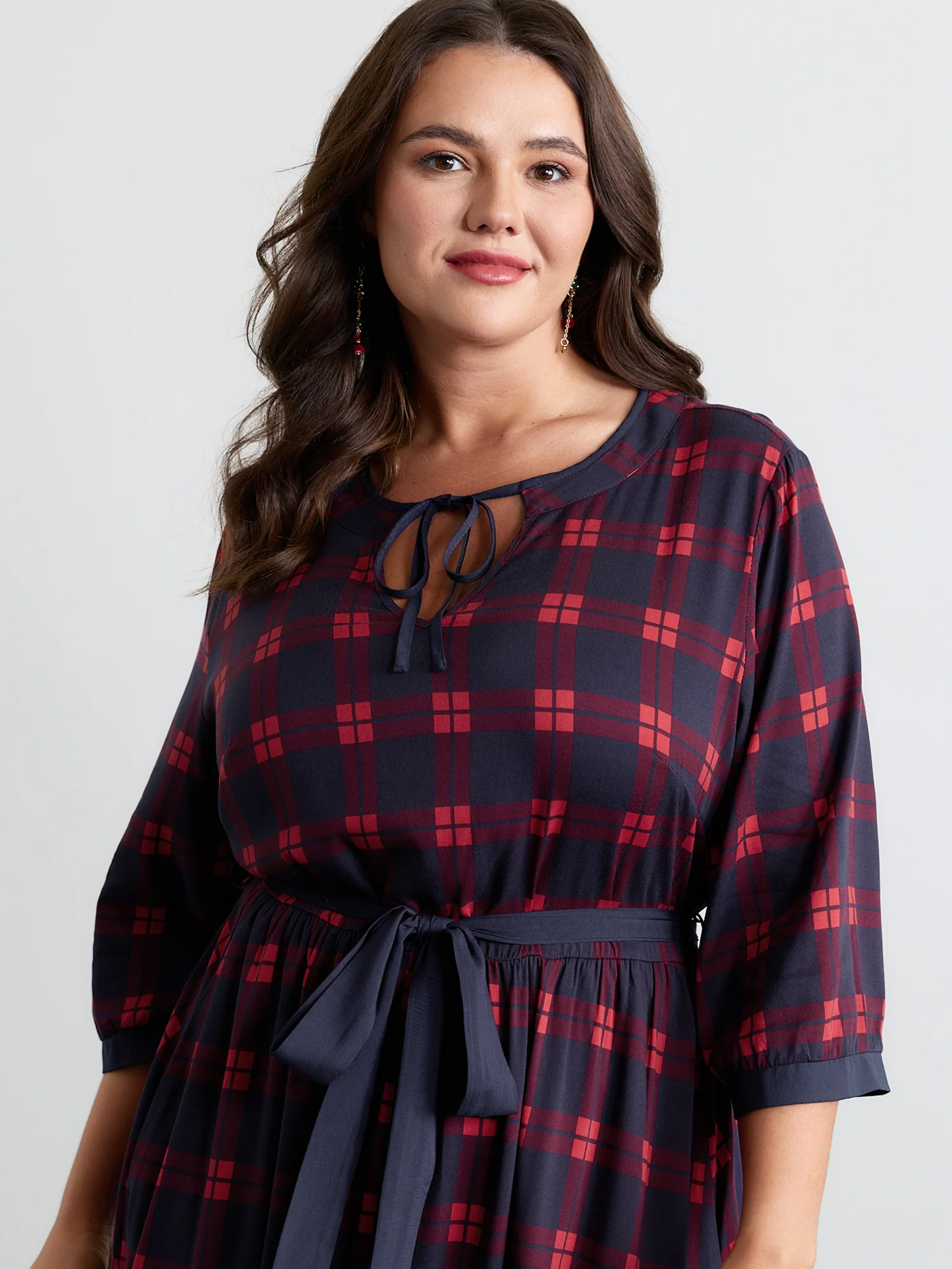 Holiday Plaid Waist-Tie Maxi Dress - Image 2