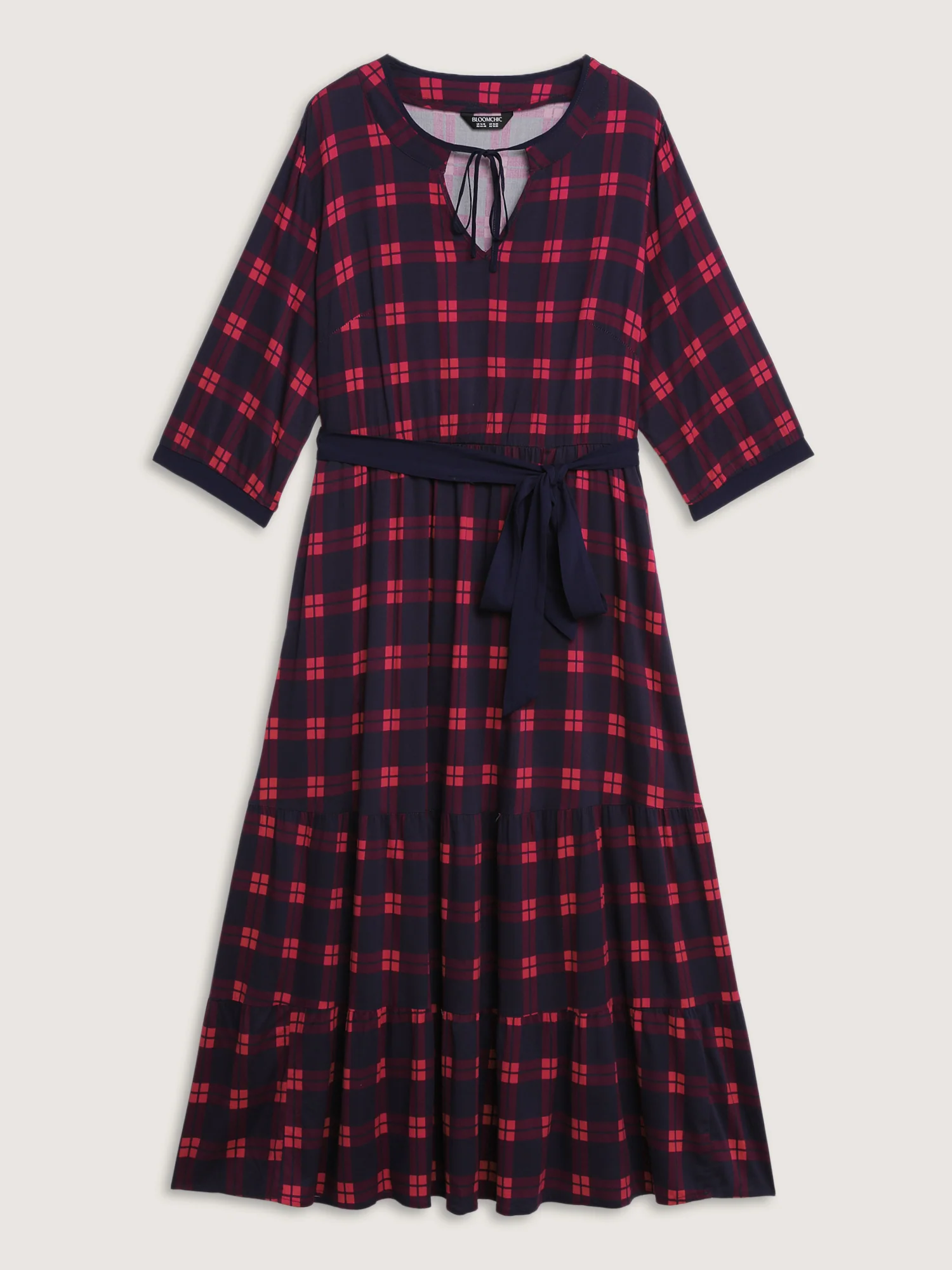 Holiday Plaid Waist-Tie Maxi Dress - Image 8