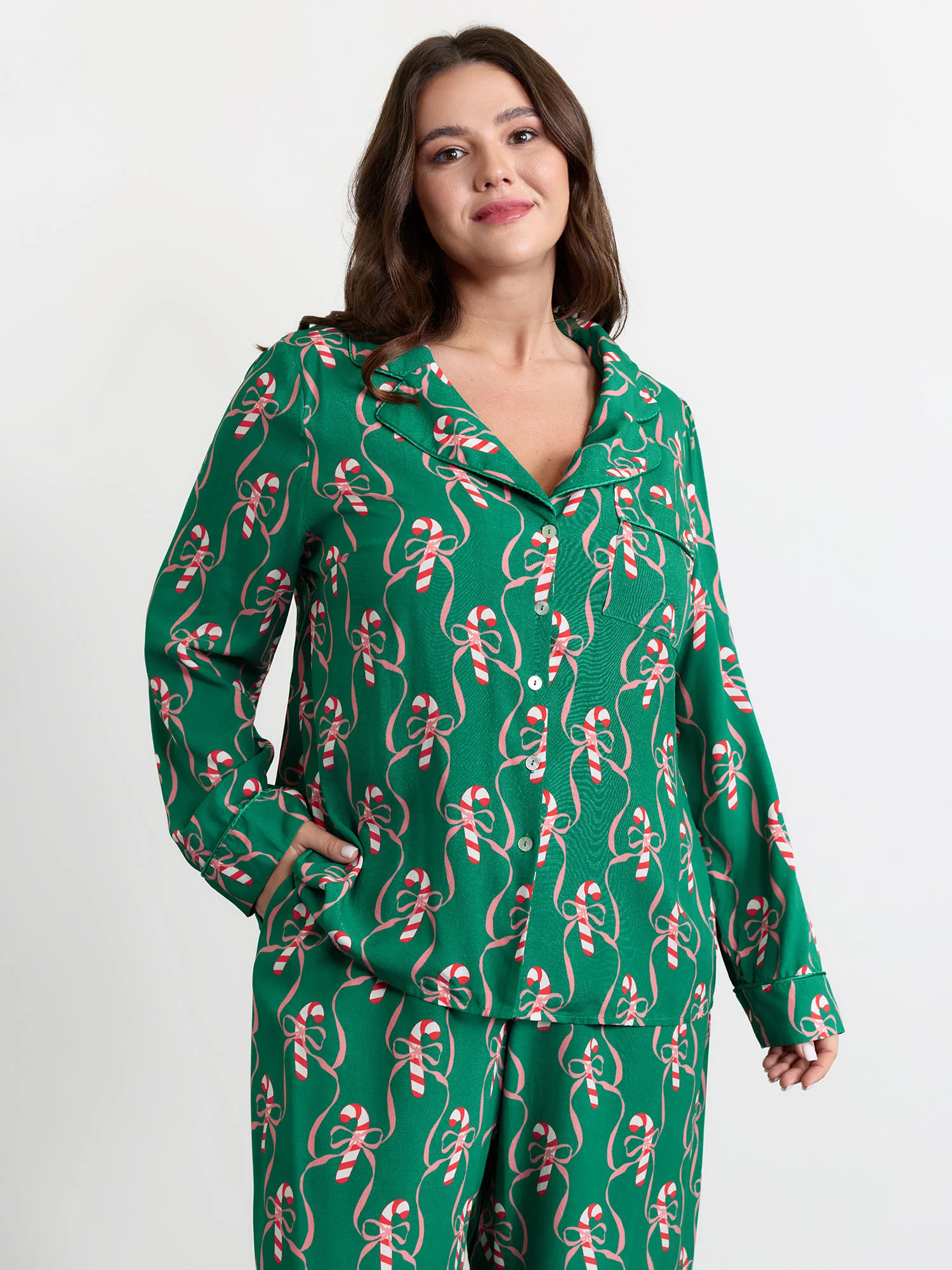 Holiday Cheer Print Pockets Two-Piece Lounge Set - Image 2