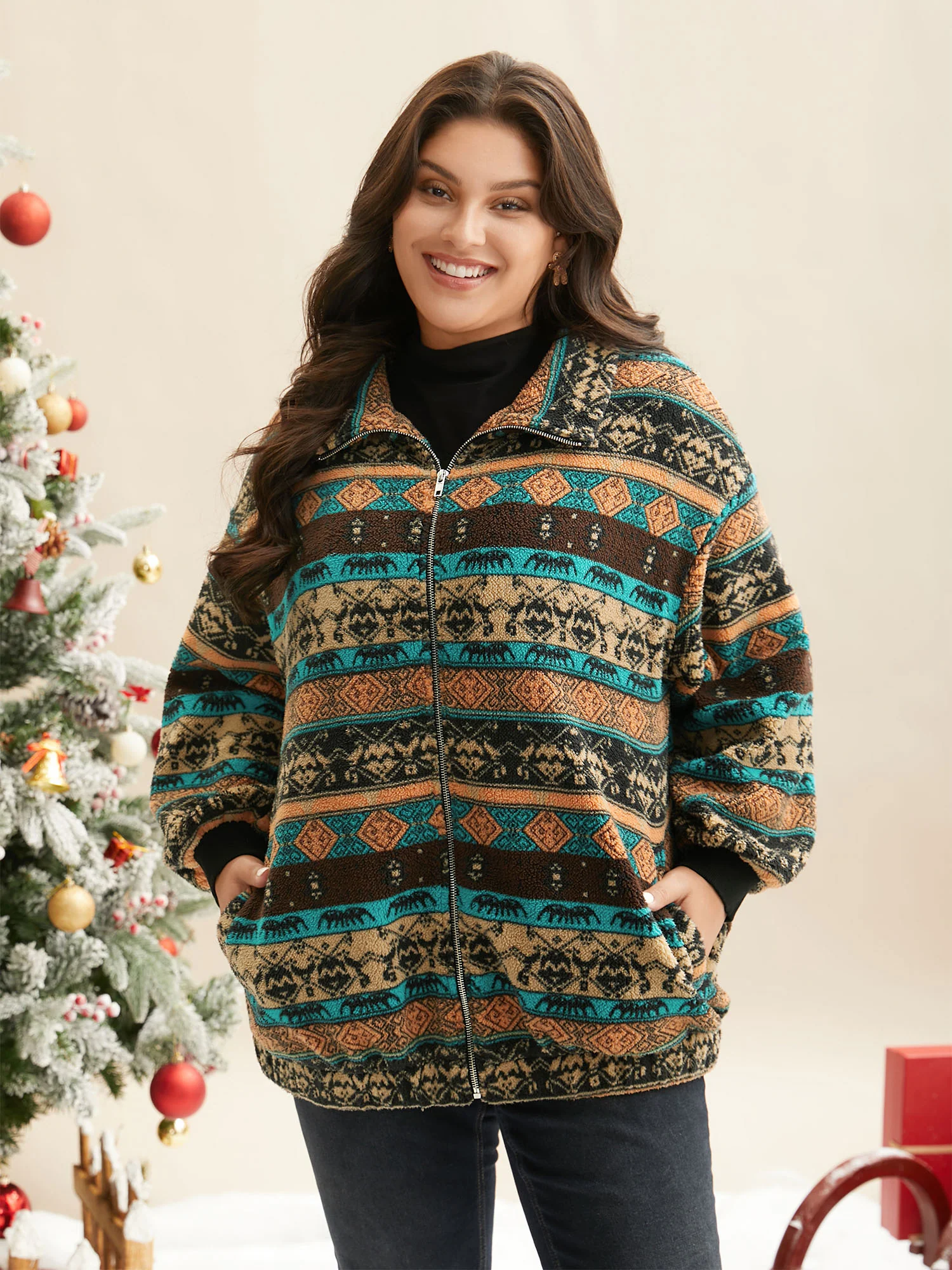 Holiday Zipper Collared Jacket - Image 3
