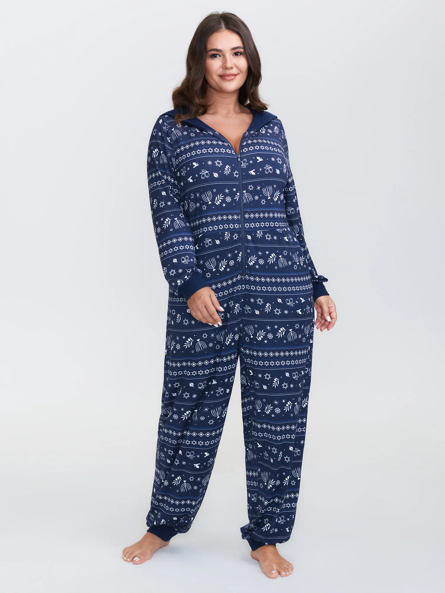 Holiday Print Hooded Pockets Pajama Onesie - Image 3