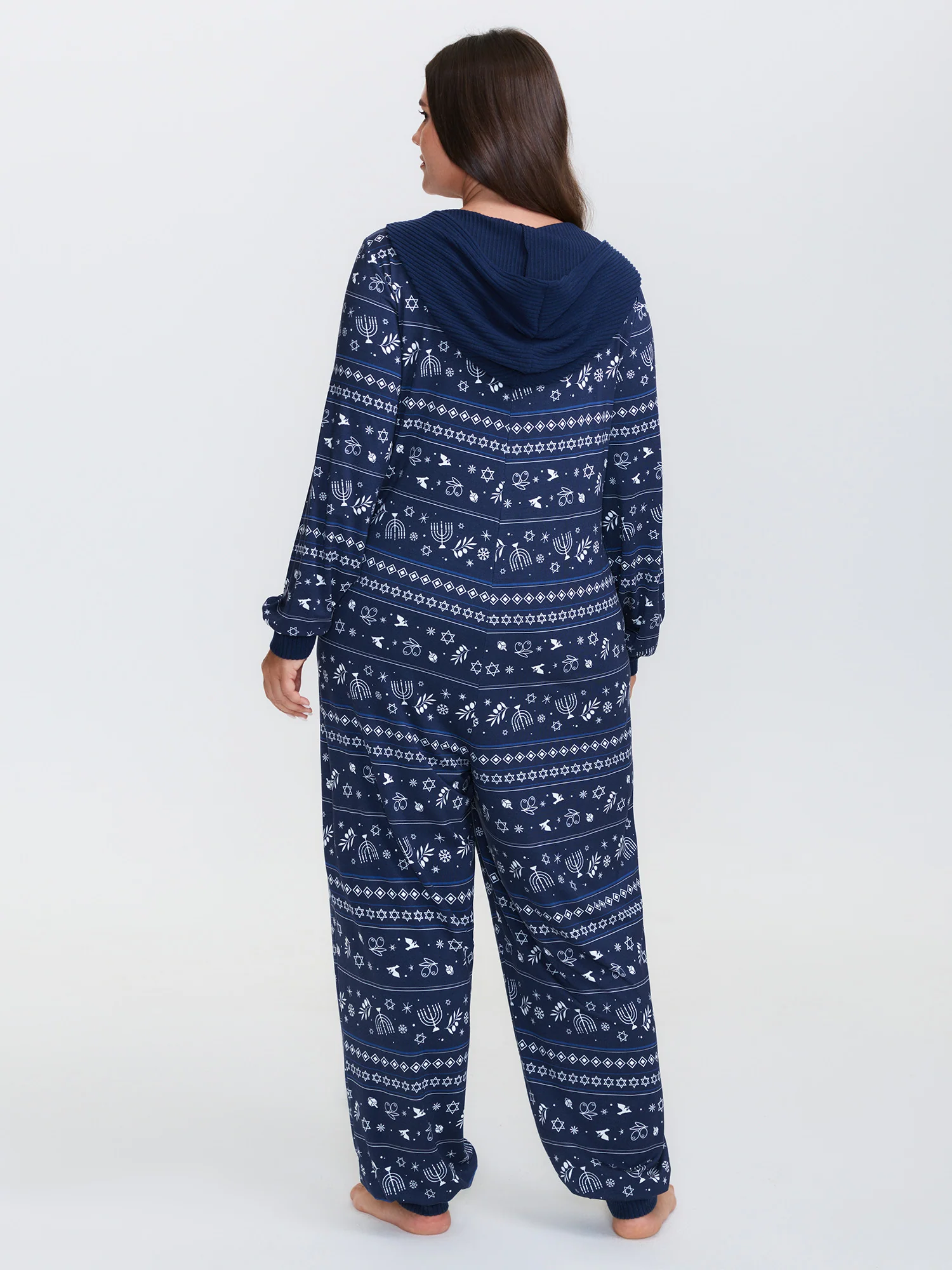 Holiday Print Hooded Pockets Pajama Onesie - Image 4