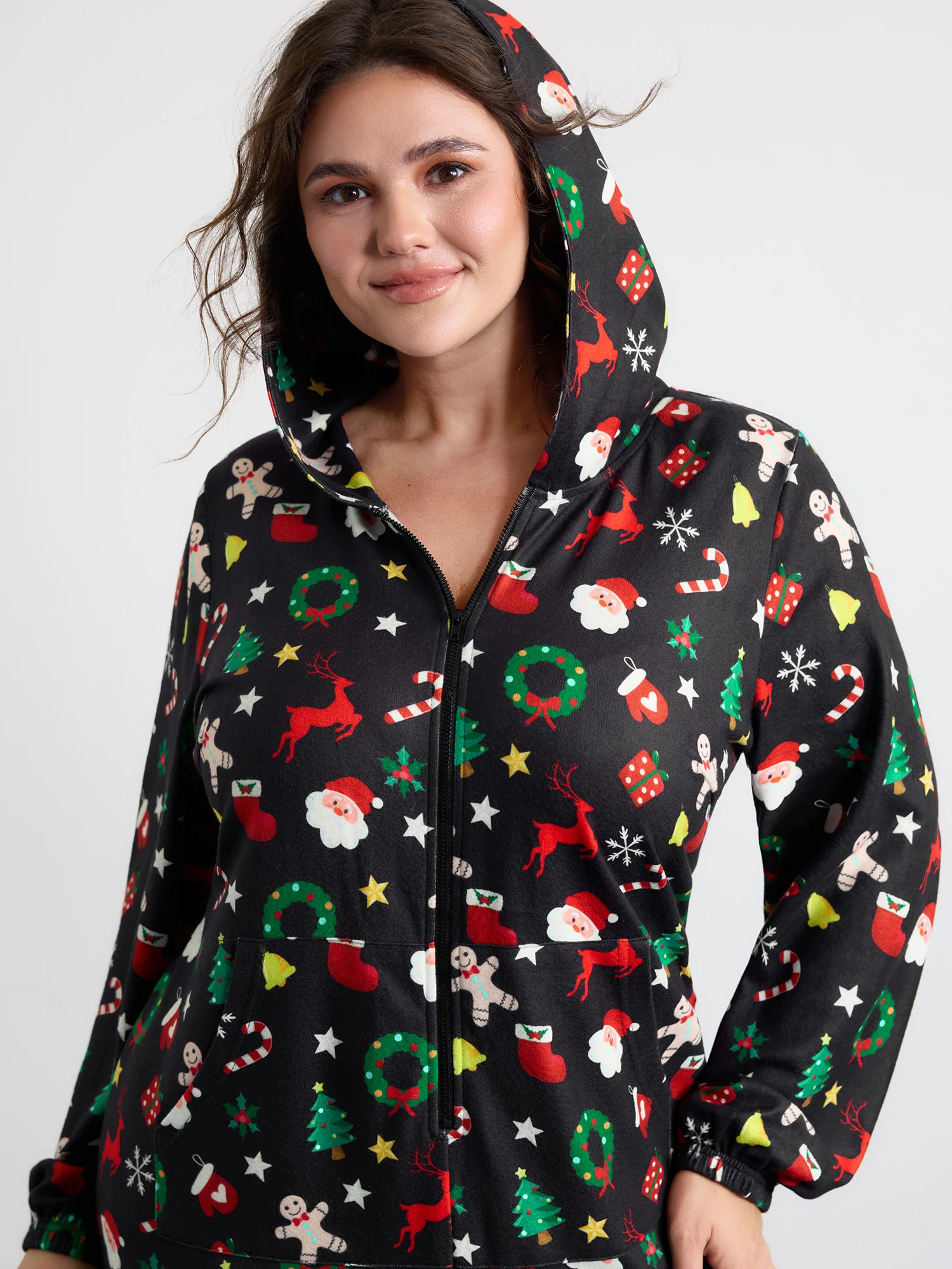 Holiday Spirit Pockets Hooded Pajama Onesie - Image 2