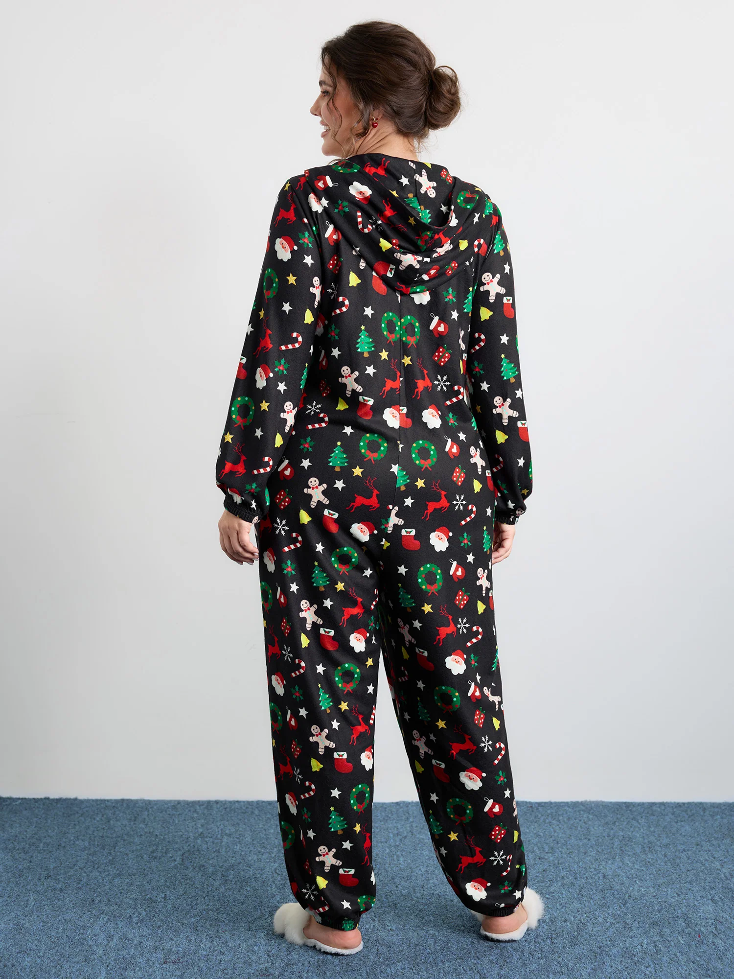 Holiday Spirit Pockets Hooded Pajama Onesie - Image 4