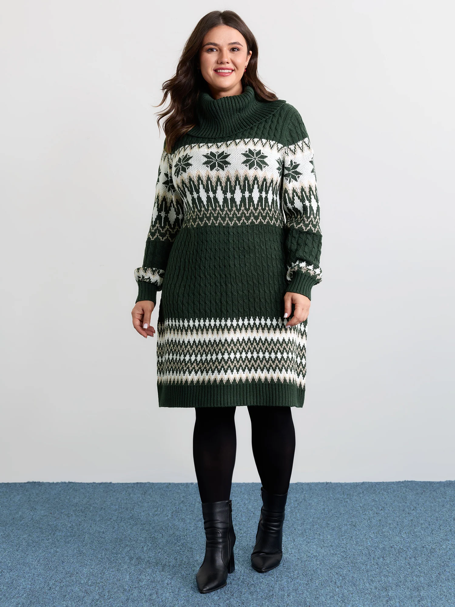 Holiday Textured Turtleneck Sweater Dress - Image 3