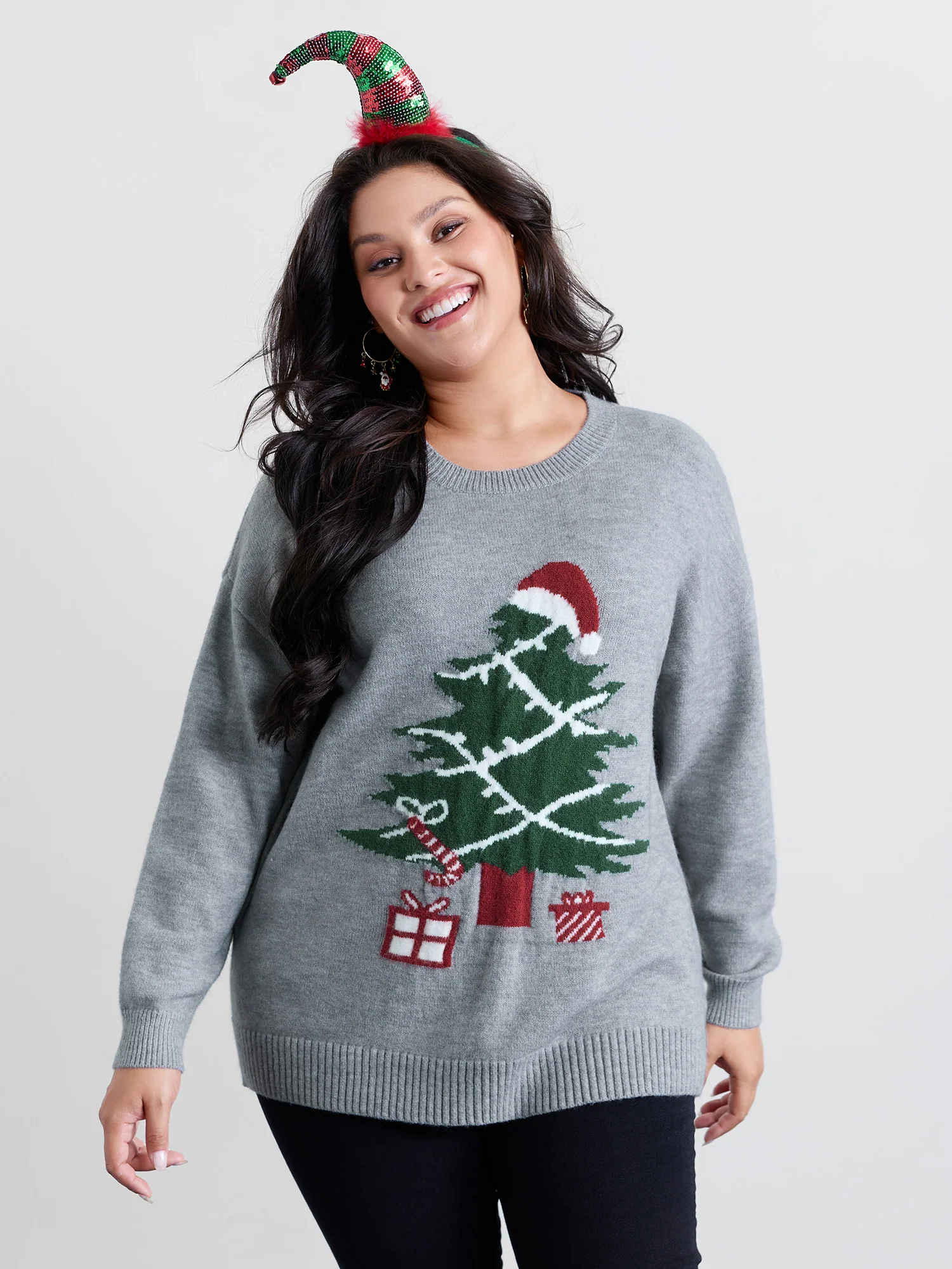 Holiday Tree Jacquard Round Neck Pullover - Image 2