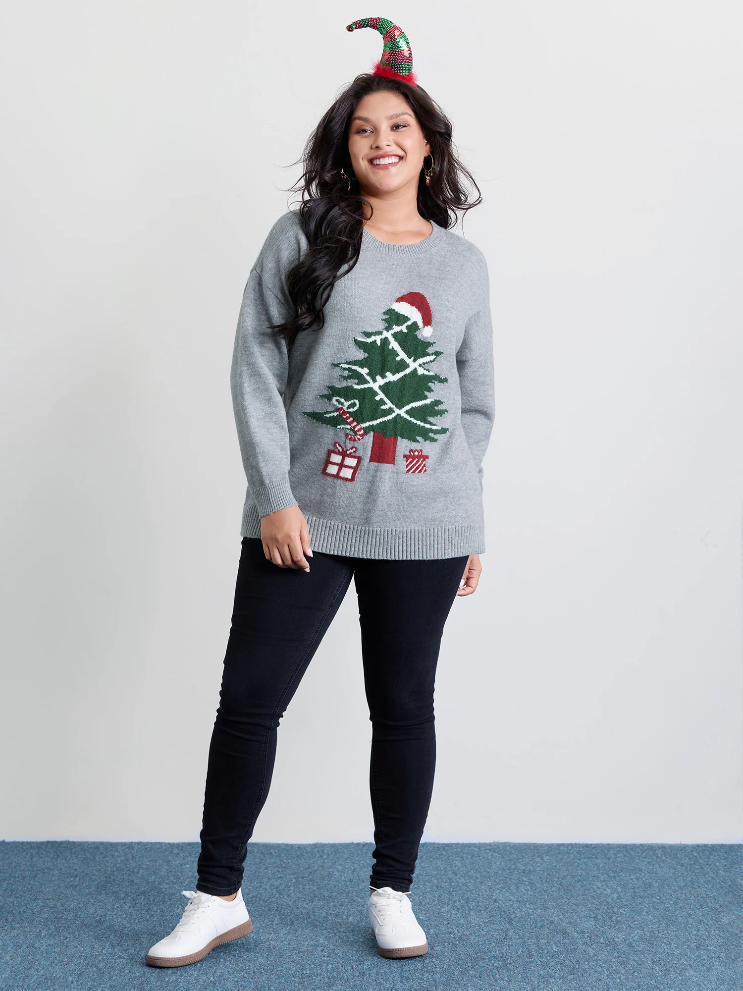 Holiday Tree Jacquard Round Neck Pullover - Image 3