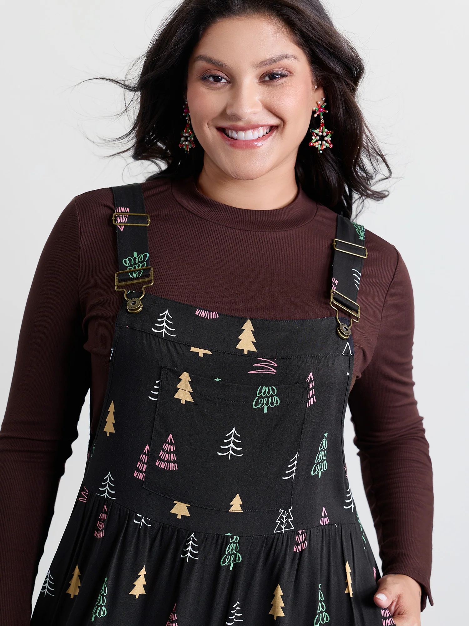 Holiday Tree Rayon Pockets Midi Dress - Image 2