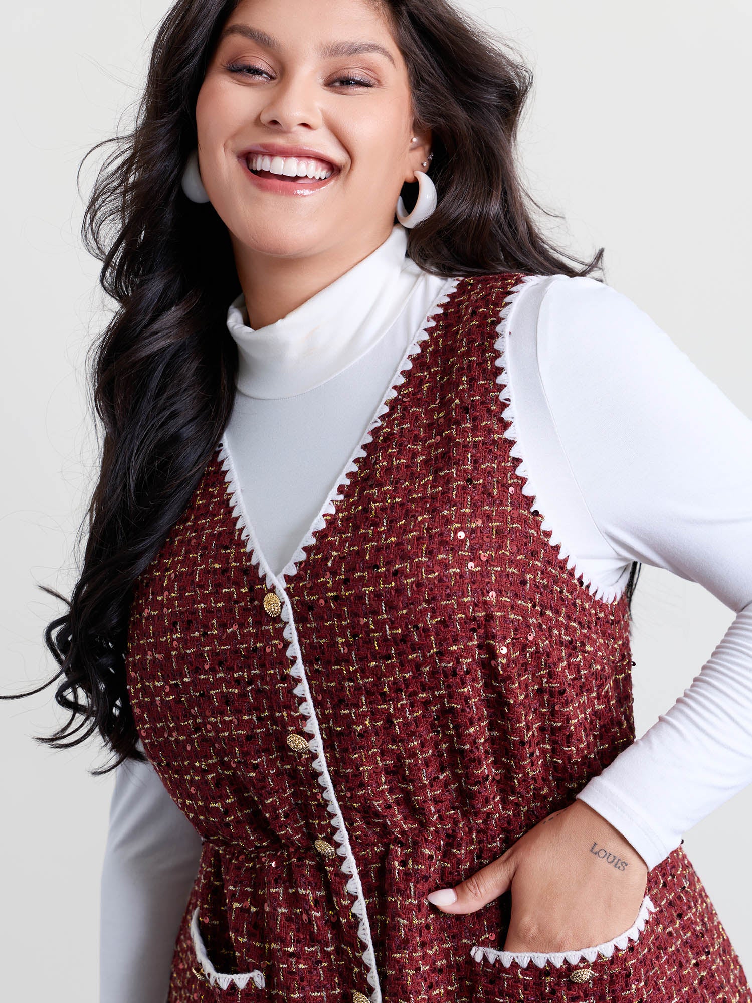 Holiday Tweed Contrast Edge Mini Dress - Image 2