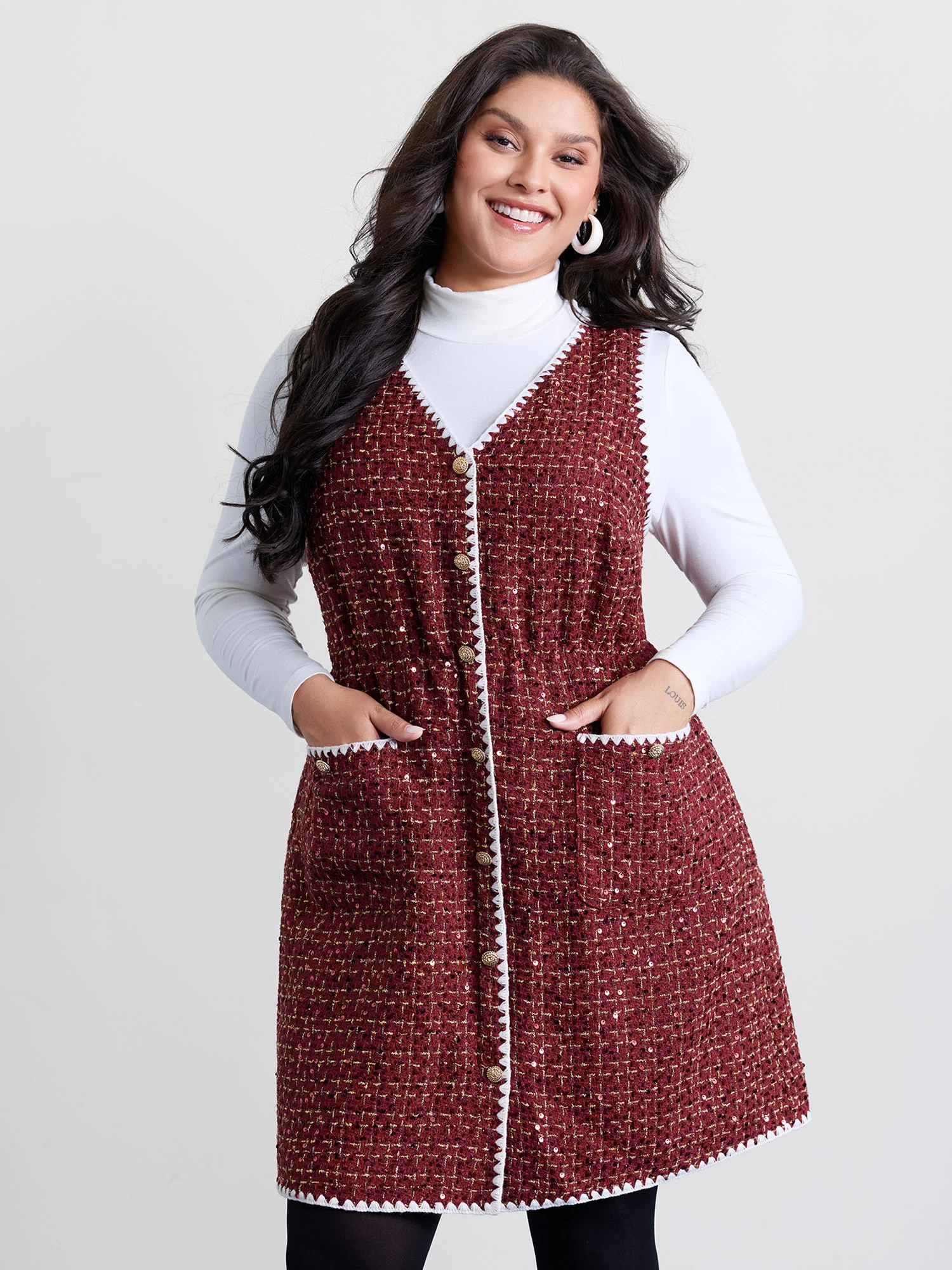 Holiday Tweed Contrast Edge Mini Dress - Image 3
