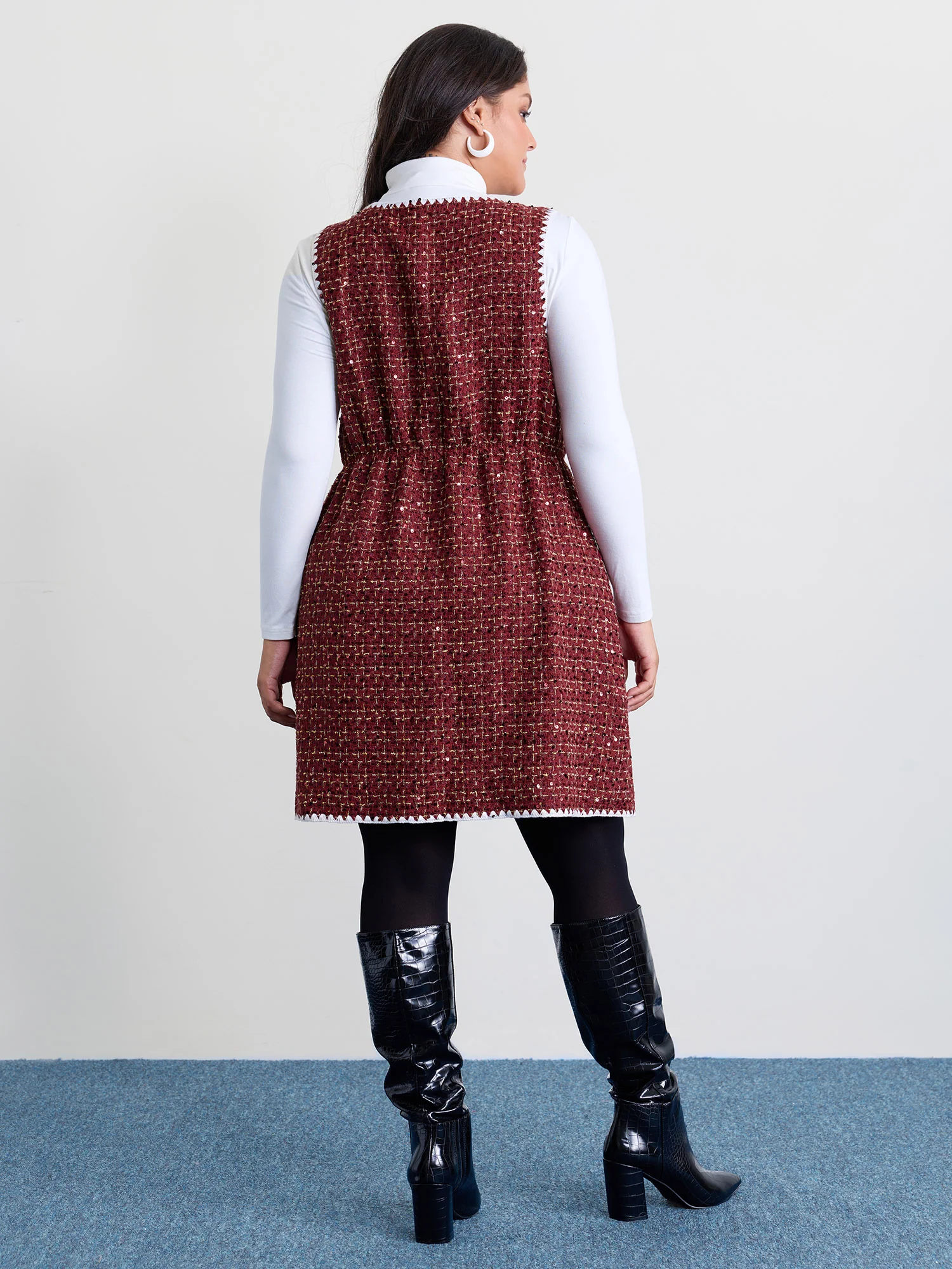 Holiday Tweed Contrast Edge Mini Dress - Image 4