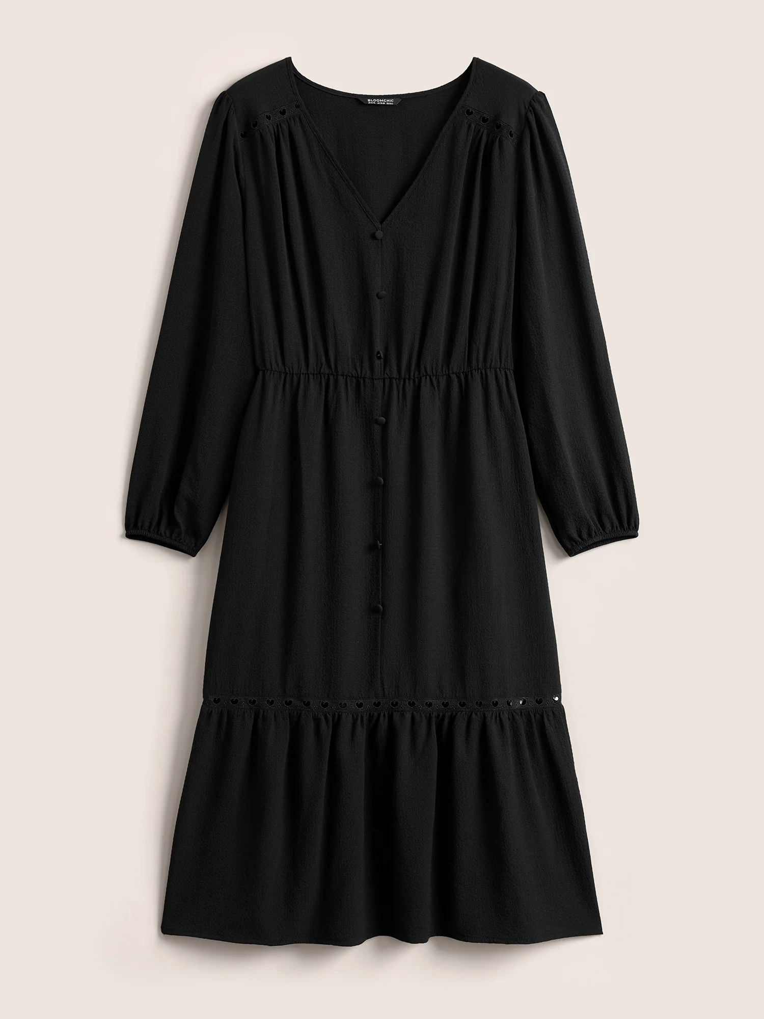 Hollow Out Lantern Sleeve Flutter Layered Hem Dress - Image 8