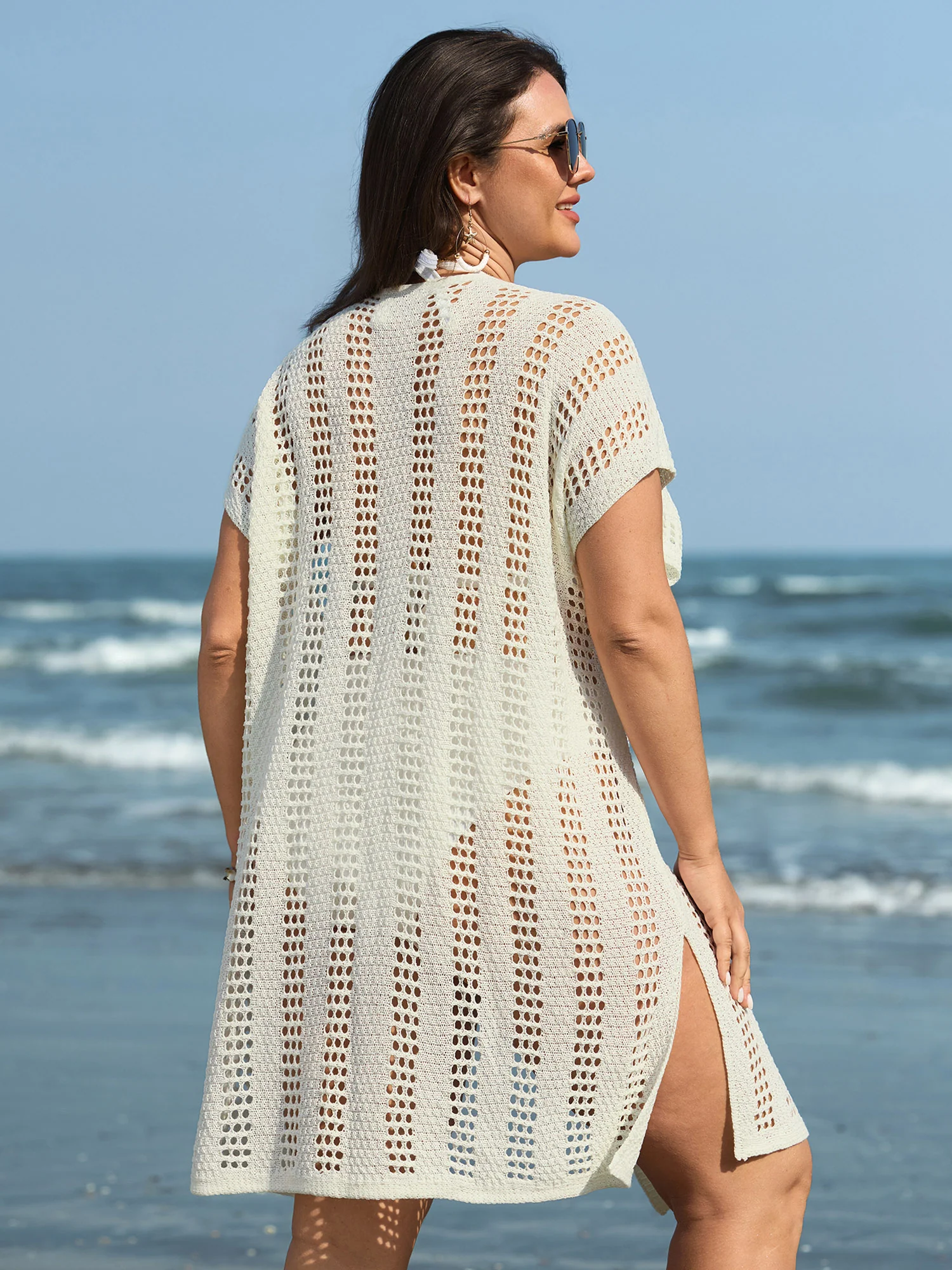 Hollow Textured Front-Tie Swim Cover-Up - Image 5