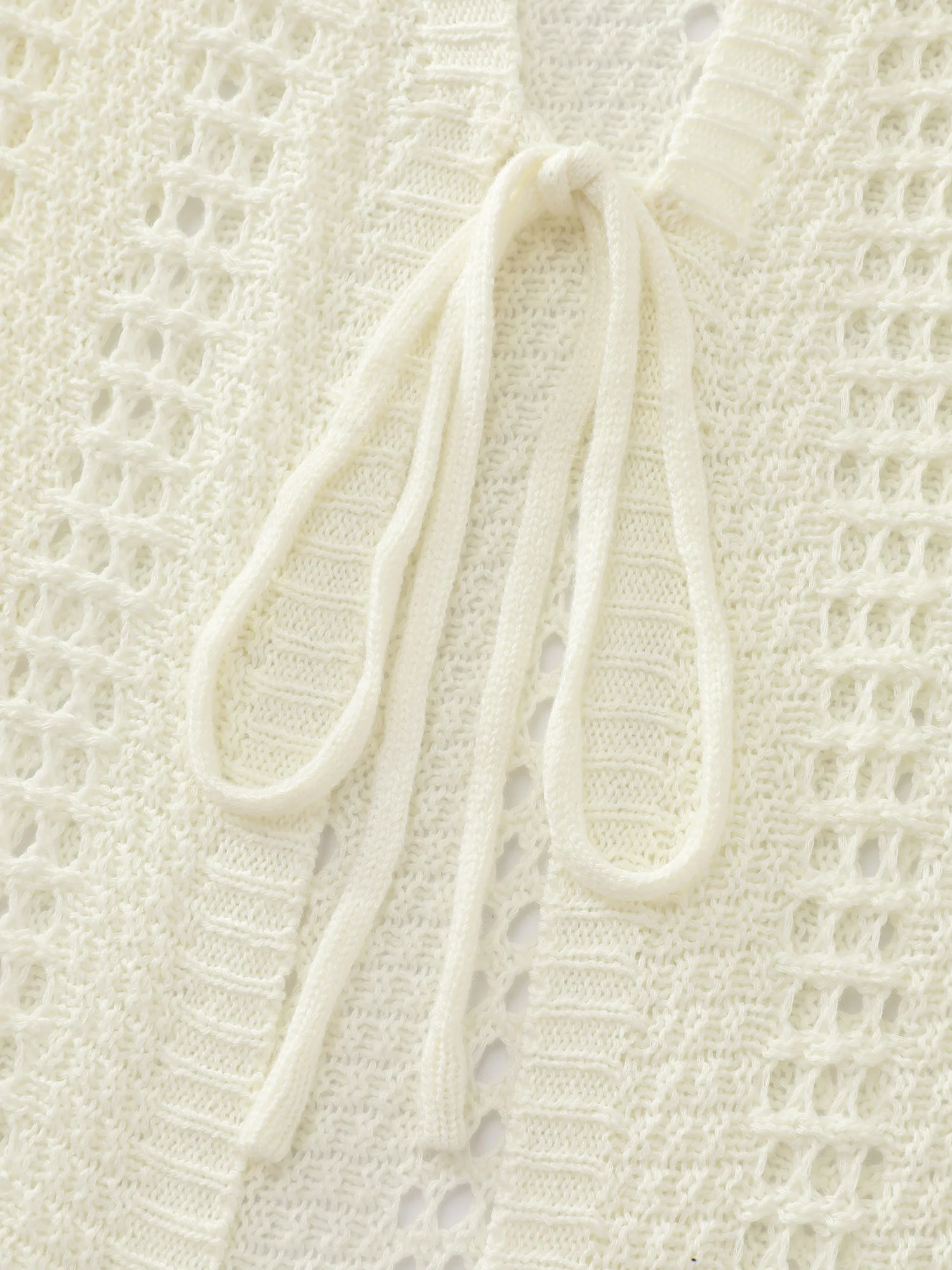 Hollow Textured Front-Tie Swim Cover-Up - Image 6