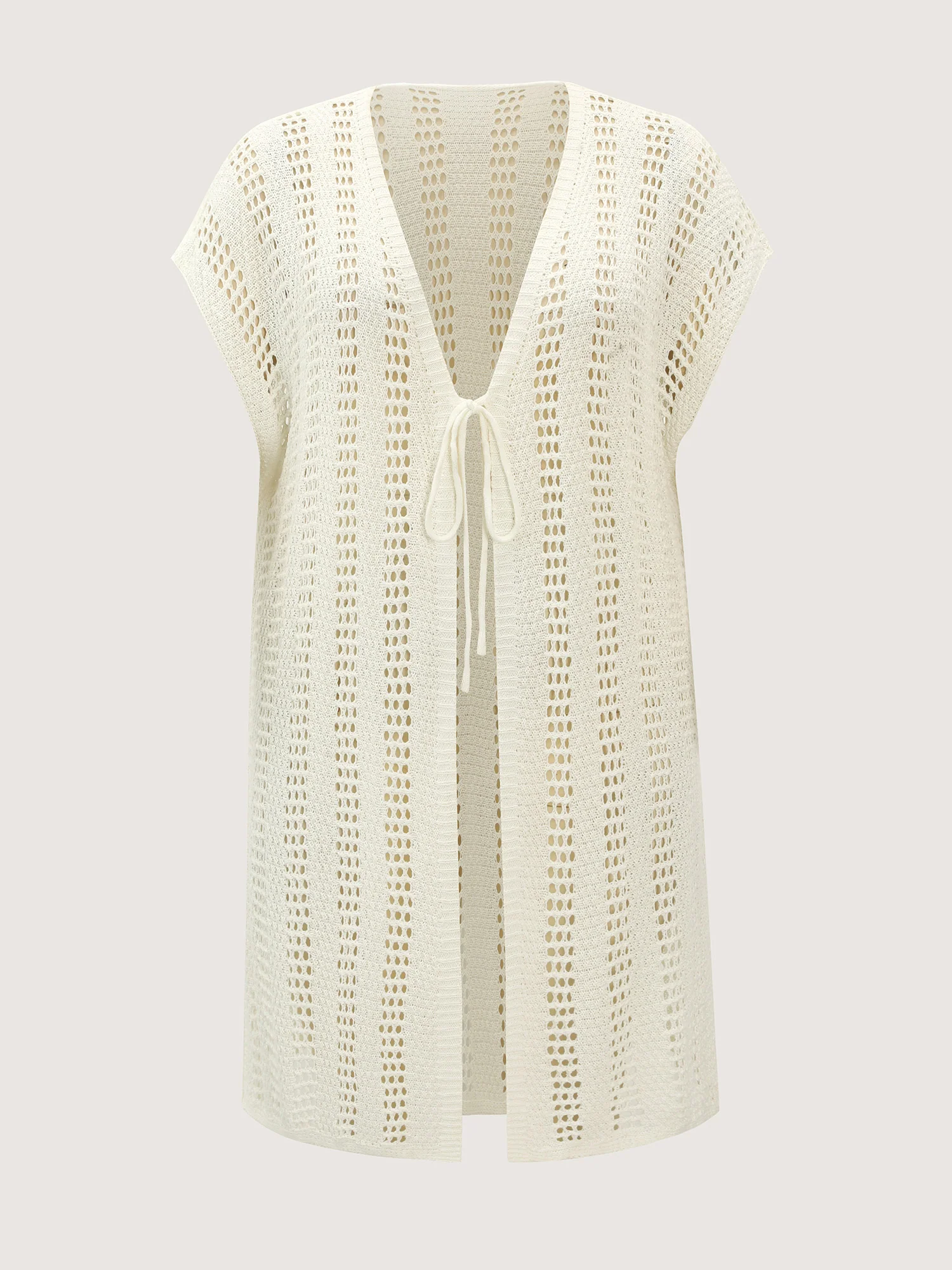 Hollow Textured Front-Tie Swim Cover-Up - Image 8
