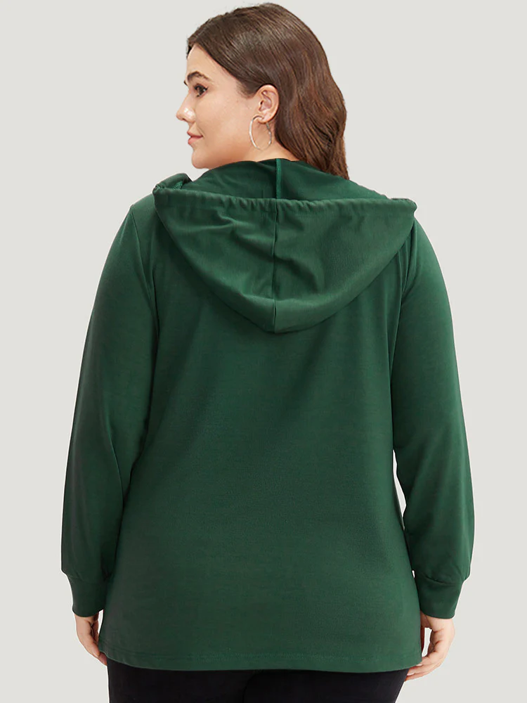 Hooded Button Detail Plicated Detail Sweatshirt - Image 5