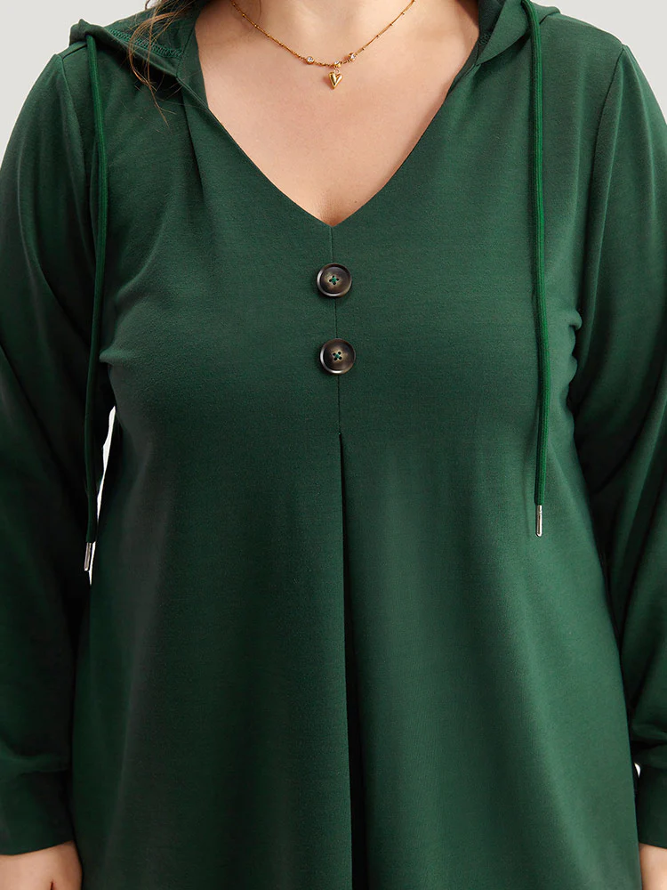 Hooded Button Detail Plicated Detail Sweatshirt - Image 7