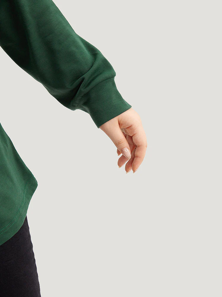Hooded Button Detail Plicated Detail Sweatshirt - Image 8