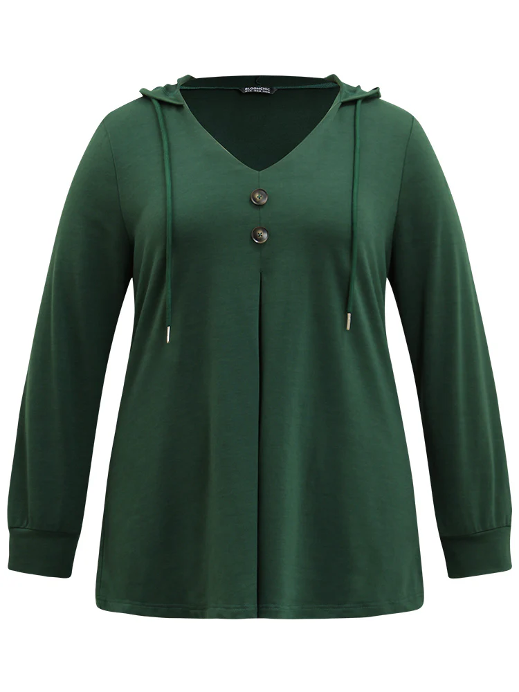 Hooded Button Detail Plicated Detail Sweatshirt - Image 9