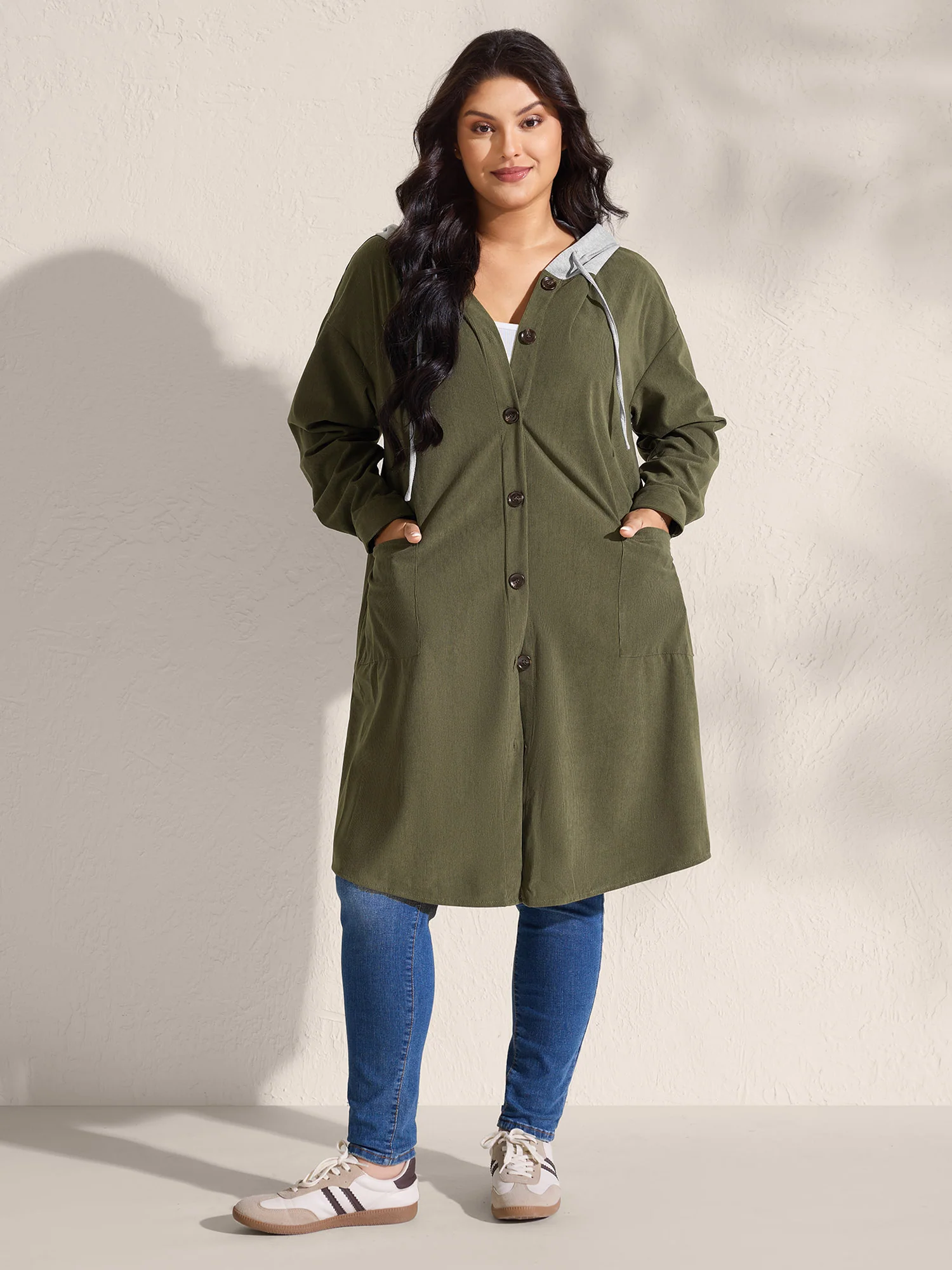 Hooded Button-Front Pockets Jacket - Image 3
