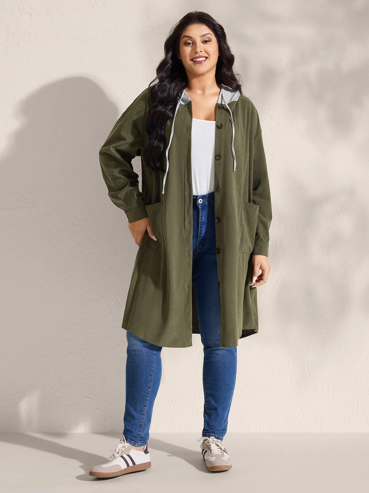 Hooded Button-Front Pockets Jacket - Image 4