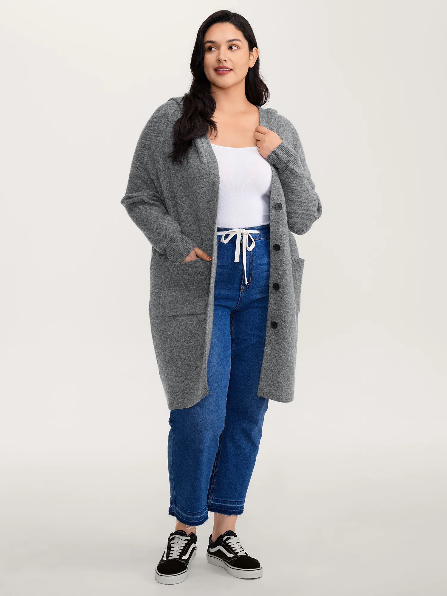 Hooded Button Slit Pockets Knit Cardigan - Image 4