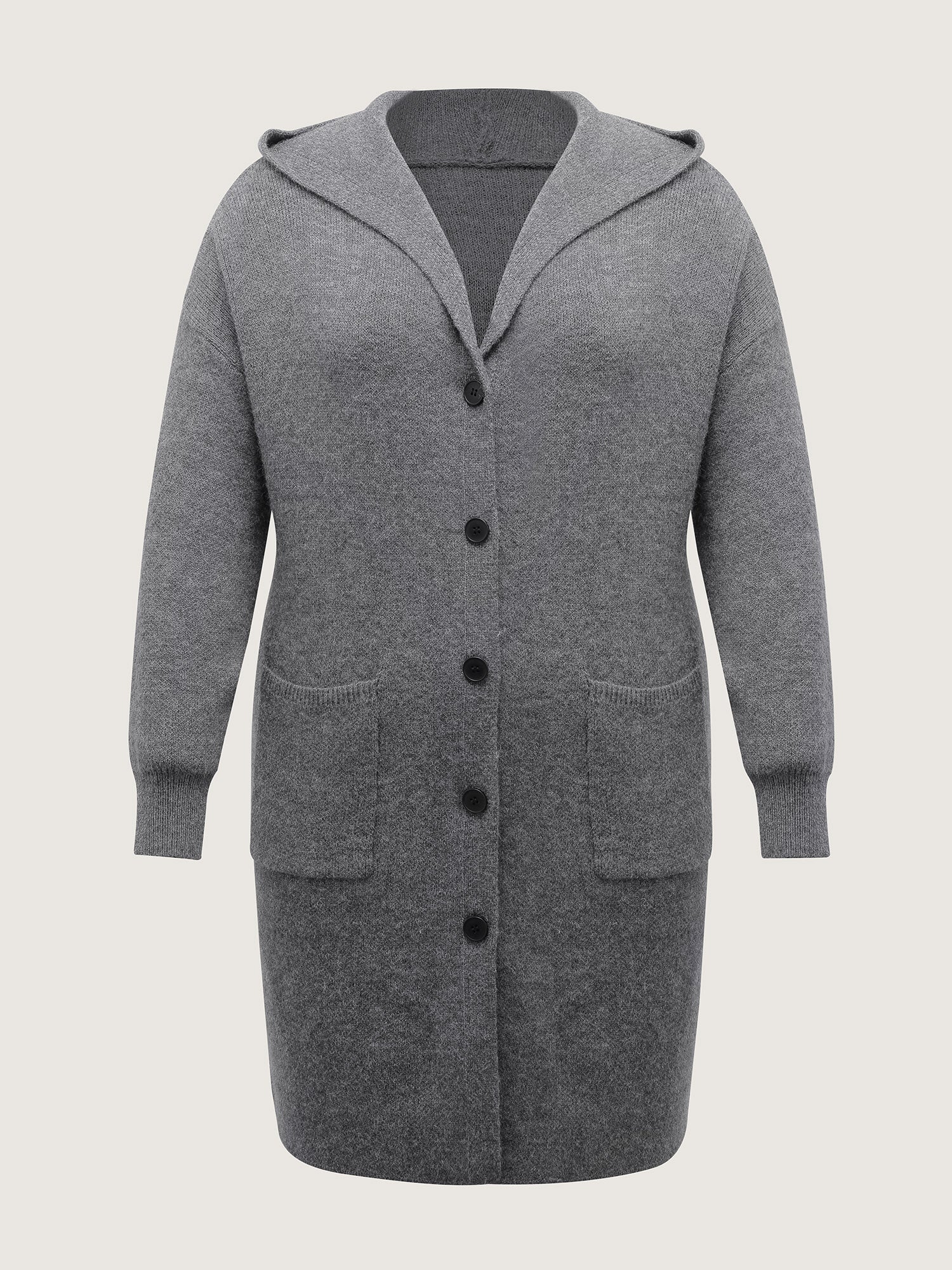 Hooded Button Slit Pockets Knit Cardigan - Image 9