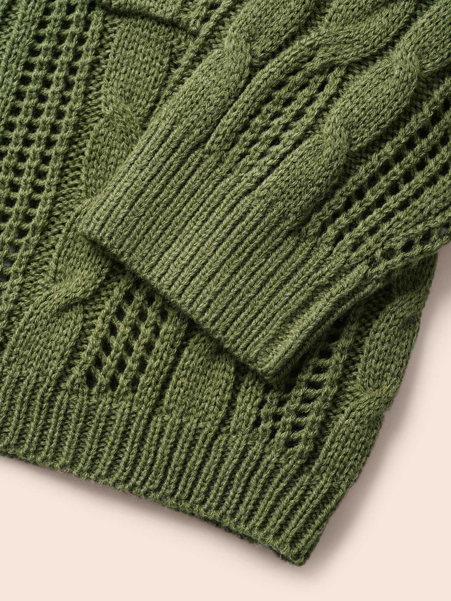 Hooded Cable Knit Open Front Cardigan - Image 7