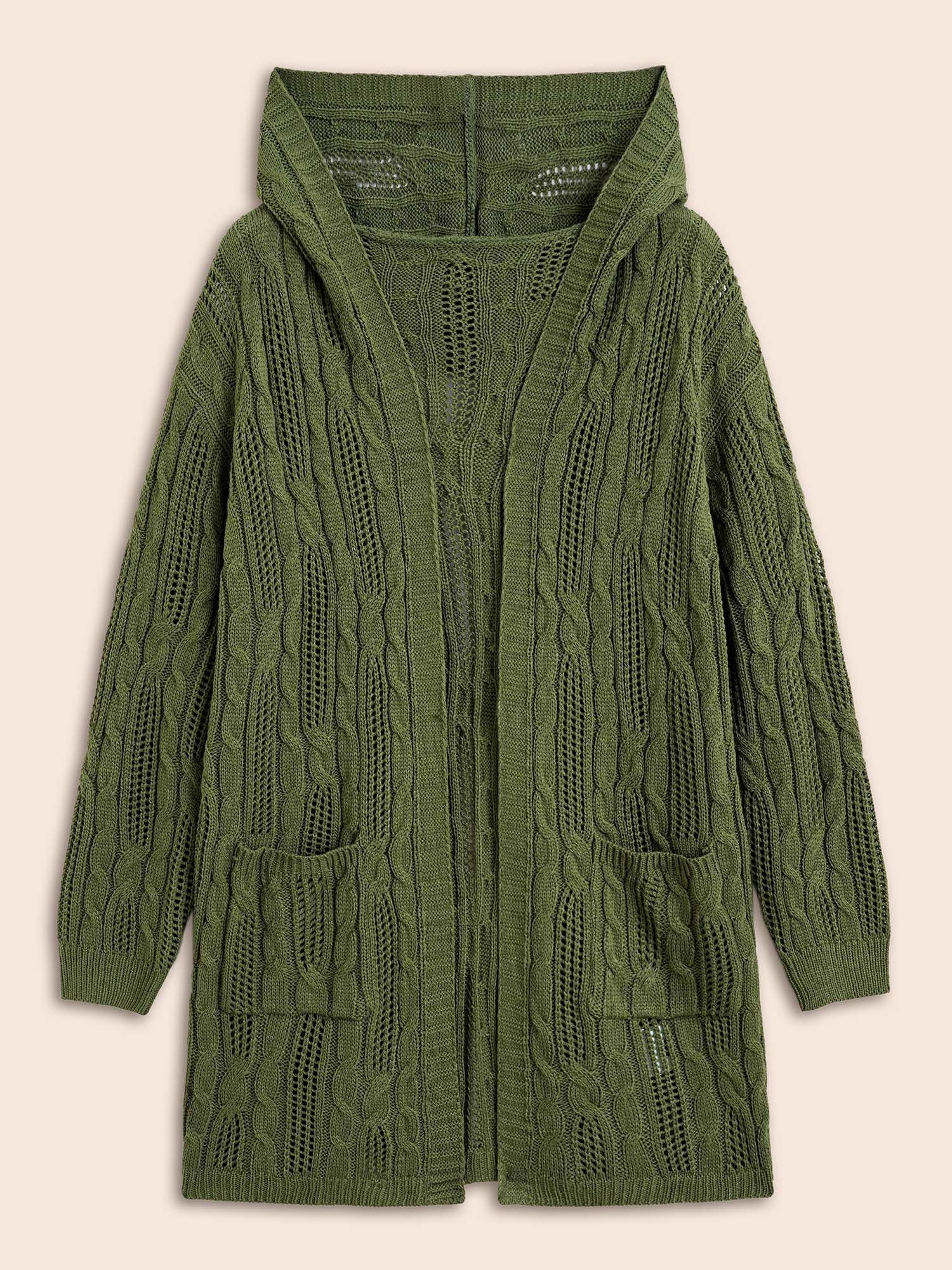 Hooded Cable Knit Open Front Cardigan - Image 8