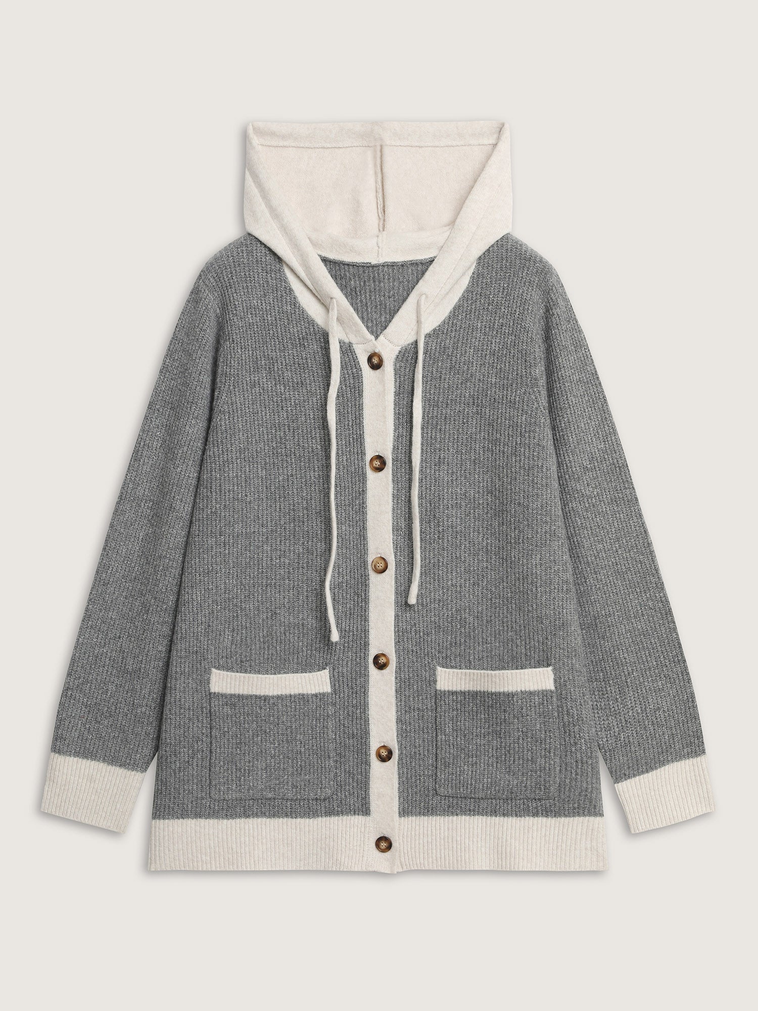 Hooded Colorblock Pockets Button Knit Cardigan - Image 10