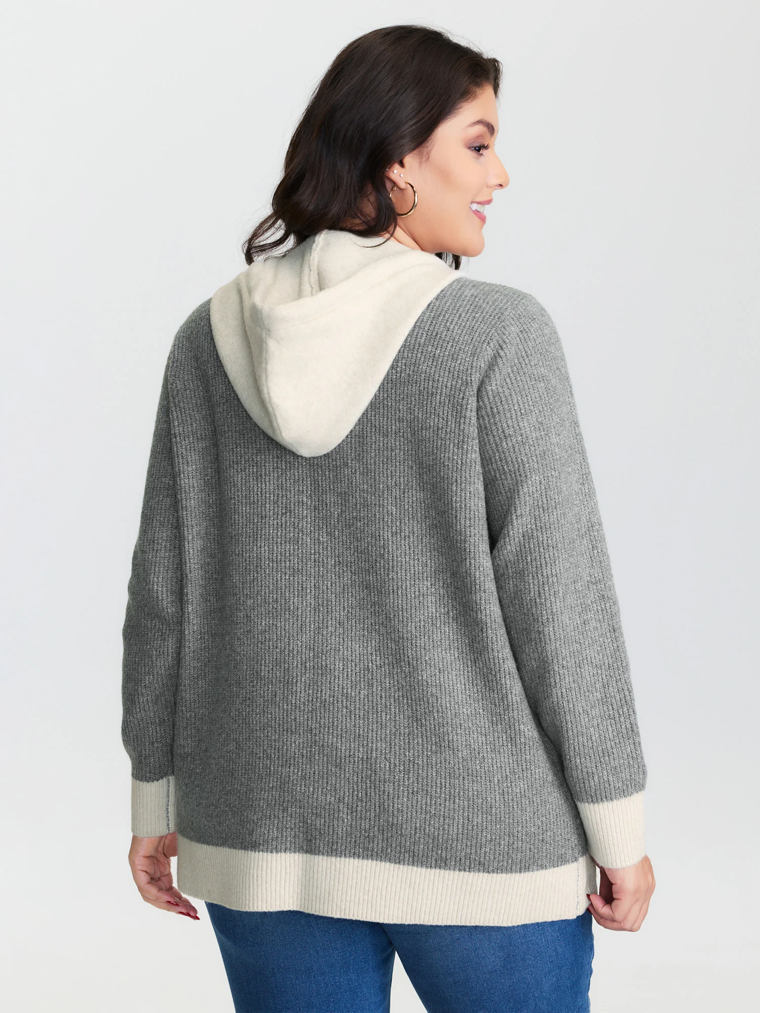 Hooded Colorblock Pockets Button Knit Cardigan - Image 6
