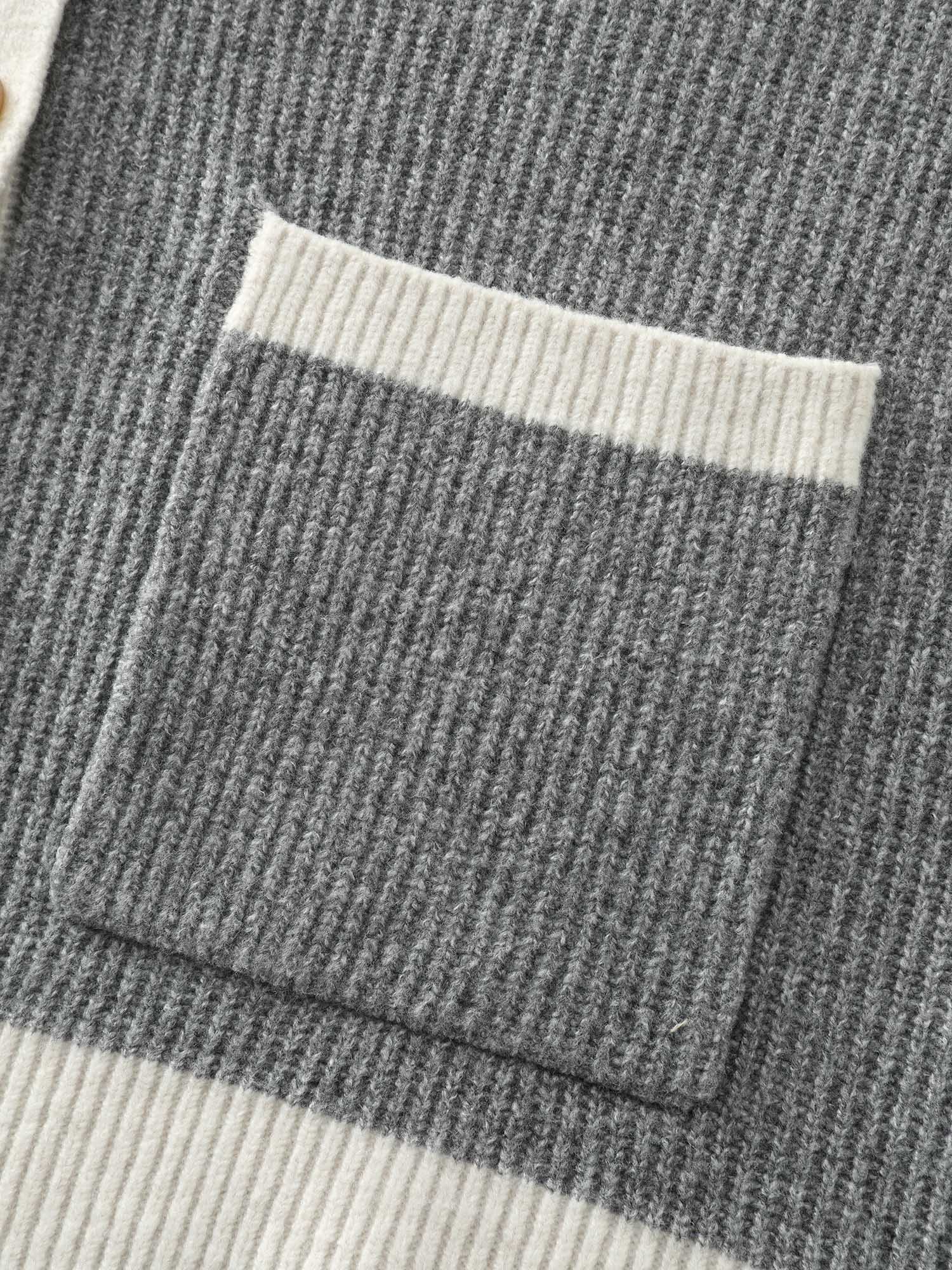 Hooded Colorblock Pockets Button Knit Cardigan - Image 8