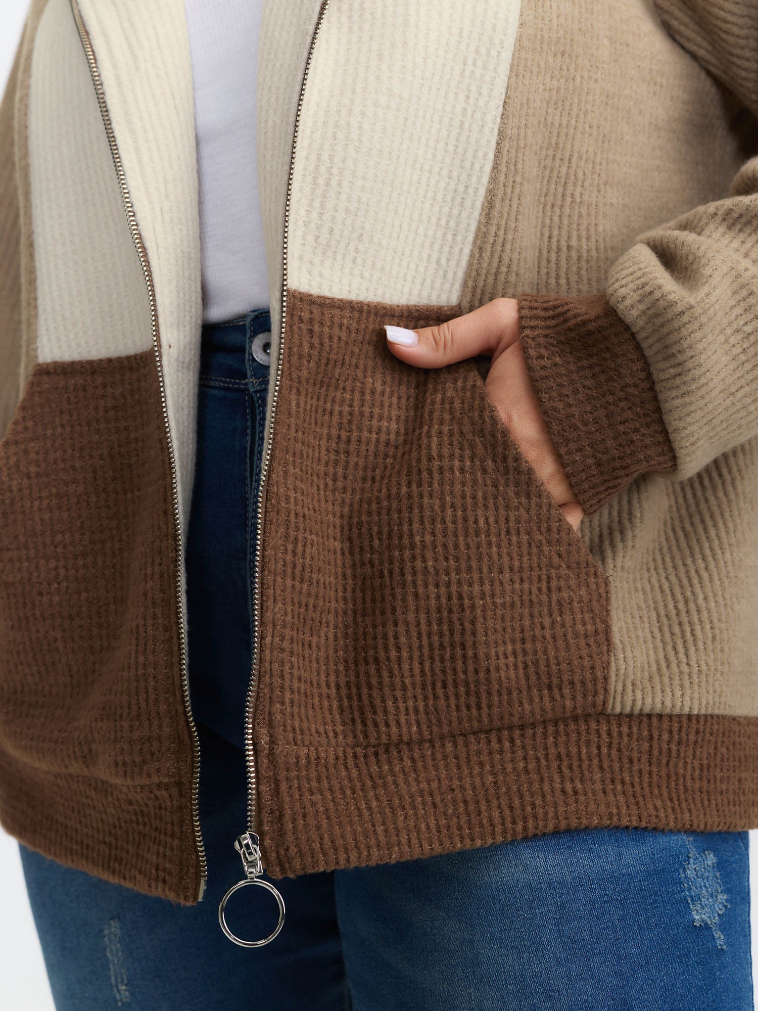 Hooded Colorblock Zipper Jacket - Image 4